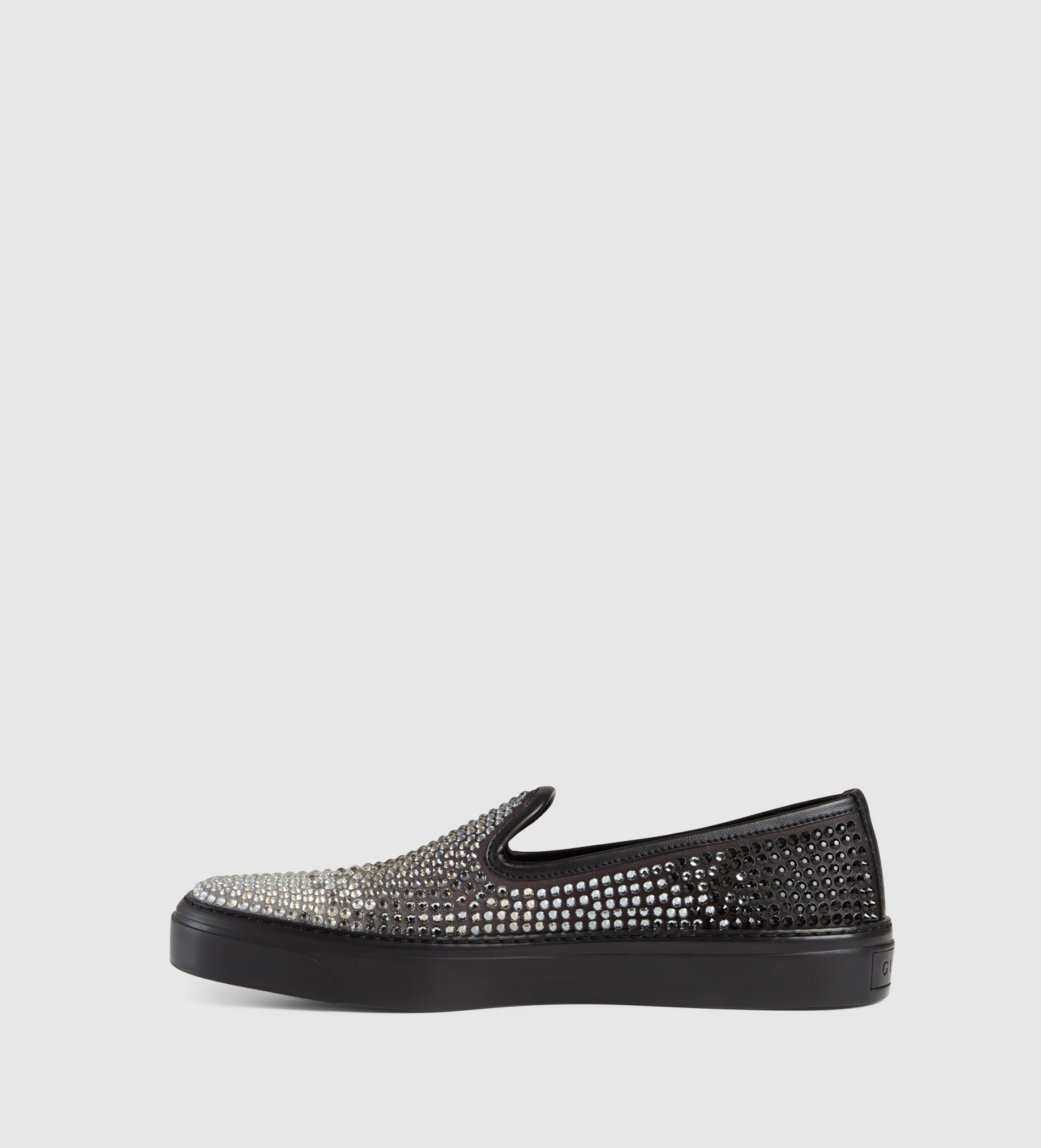 Gucci Crystal Satin Slip-on Sneaker in Black | Lyst