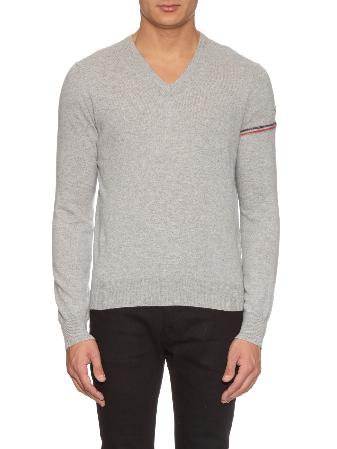 Moncler V-neck Wool-knit Sweater in Light Grey (Gray) for Men | Lyst