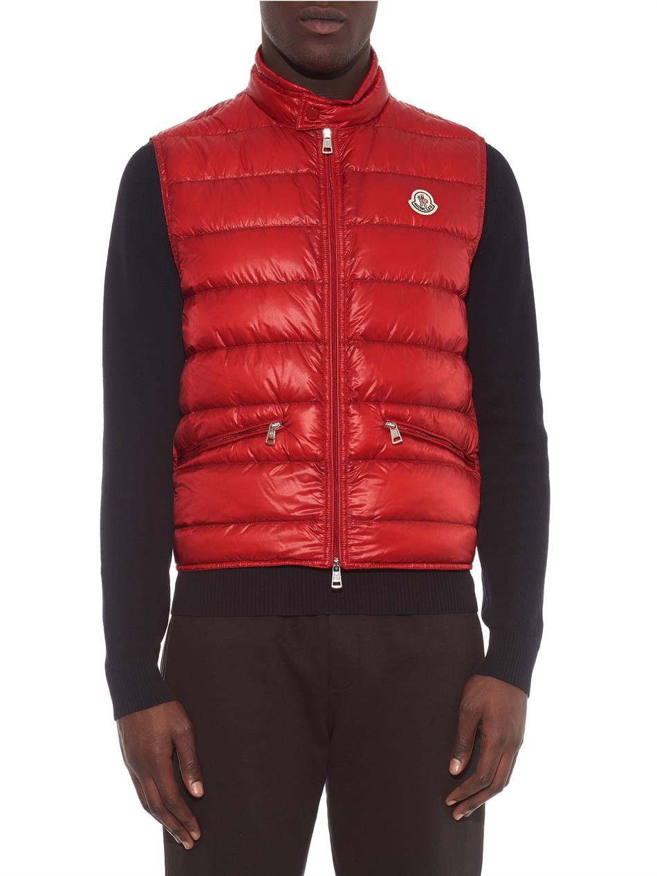 Moncler Gui Quilted Down Gilet in Red 