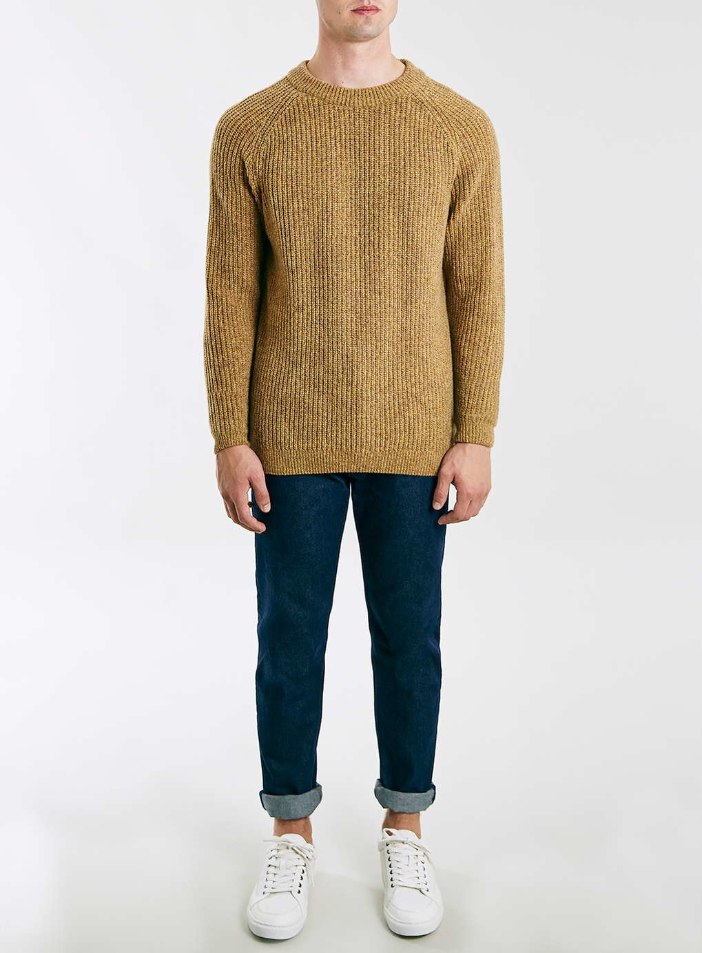 TOPMAN Synthetic Ltd Core Mustard Lambswool Crew Neck Sweater in Yellow