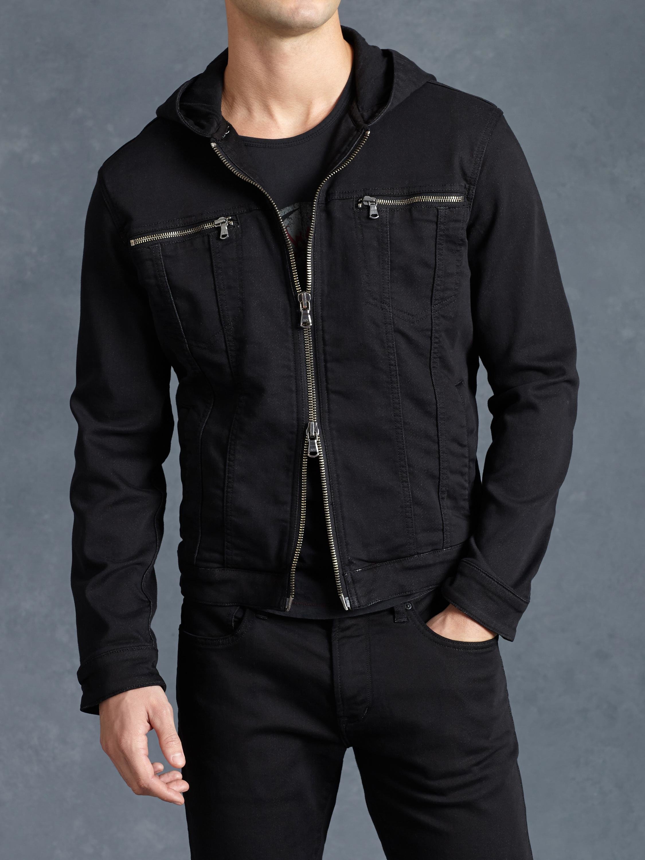 John Varvatos Hooded Denim Jacket in Black for Men - Lyst