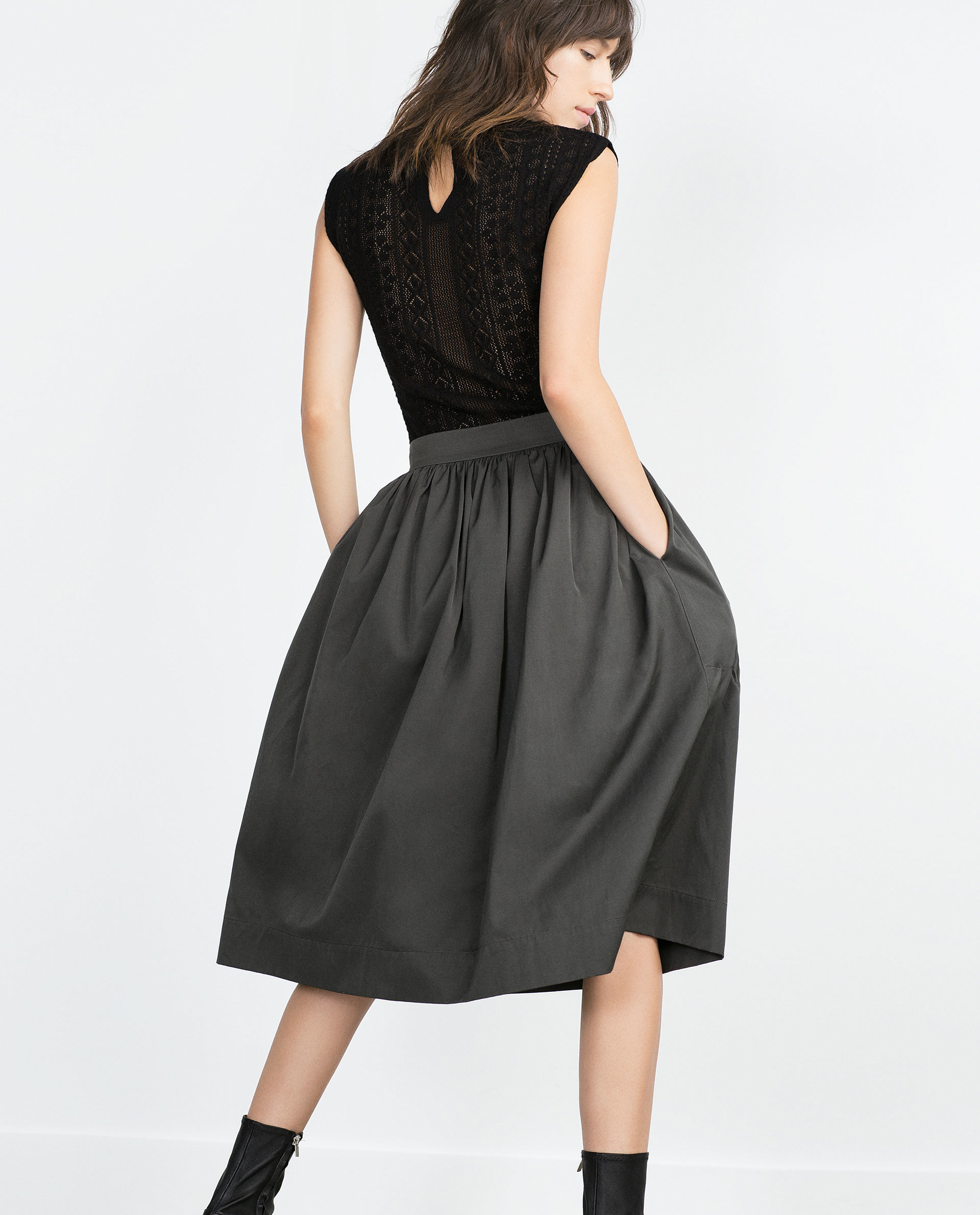zara midi skirt in gray grey lyst zara midi skirt in gray grey lyst