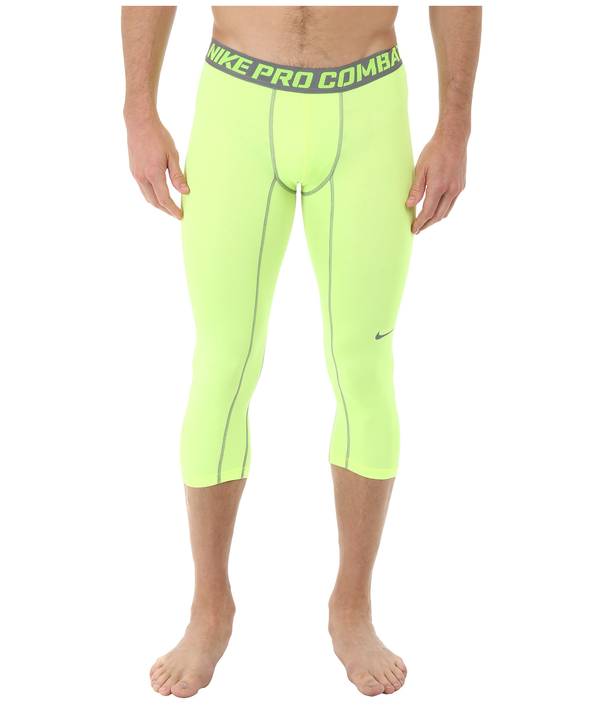 Nike Pro Combat Core Compression 3/4 Tight in Green for Men (Volt/Cool ...