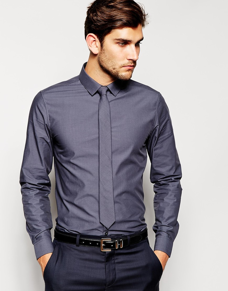 Asos Smart Shirt And Tie Set In Tonic in Gray for Men | Lyst