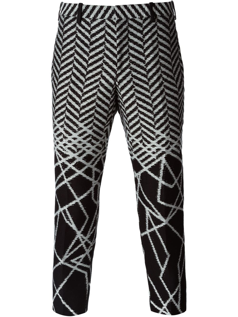 Lyst - Neil Barrett Deconstructed Herringbone Pattern Cropped Trousers ...
