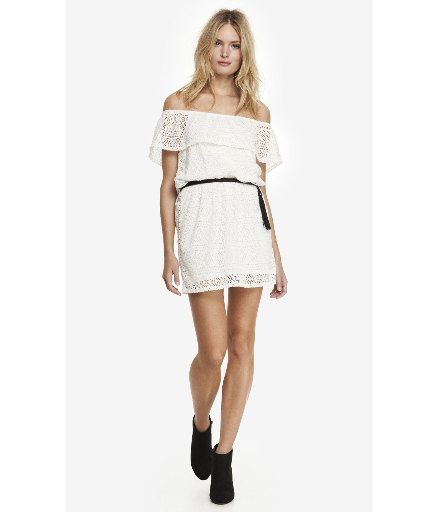 Express Off The Shoulder Ruffle Lace Dress in White (SOFT IVORY) Lyst