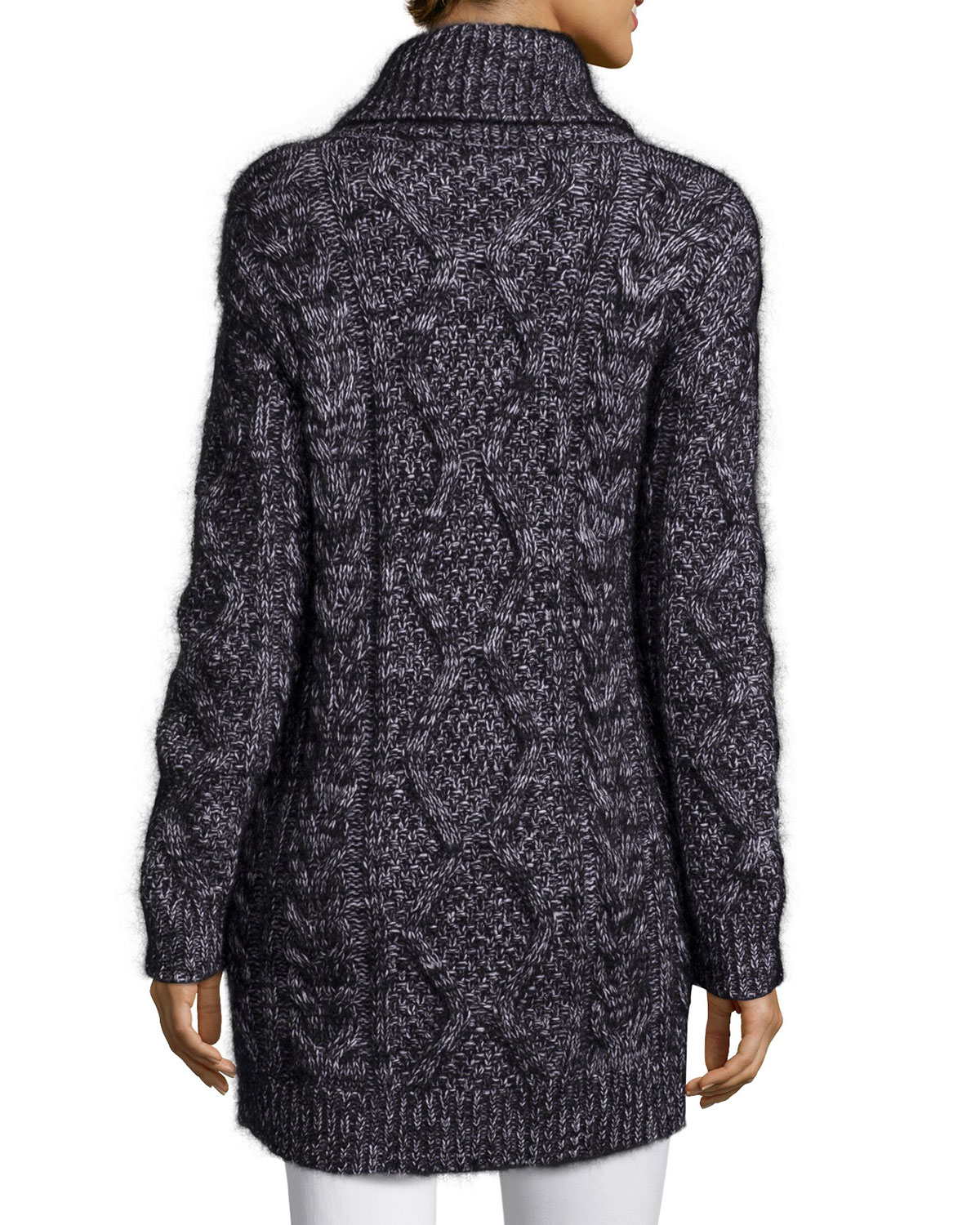 Shop by category Chunky Knit Tunic Cardigan: An extraordinary layering piece for our poplin shirts, knit tees and more! This lusciously soft button-front cardigan has a stand collar, fully fashioned sleeves, patch pockets and a longer tunic length.