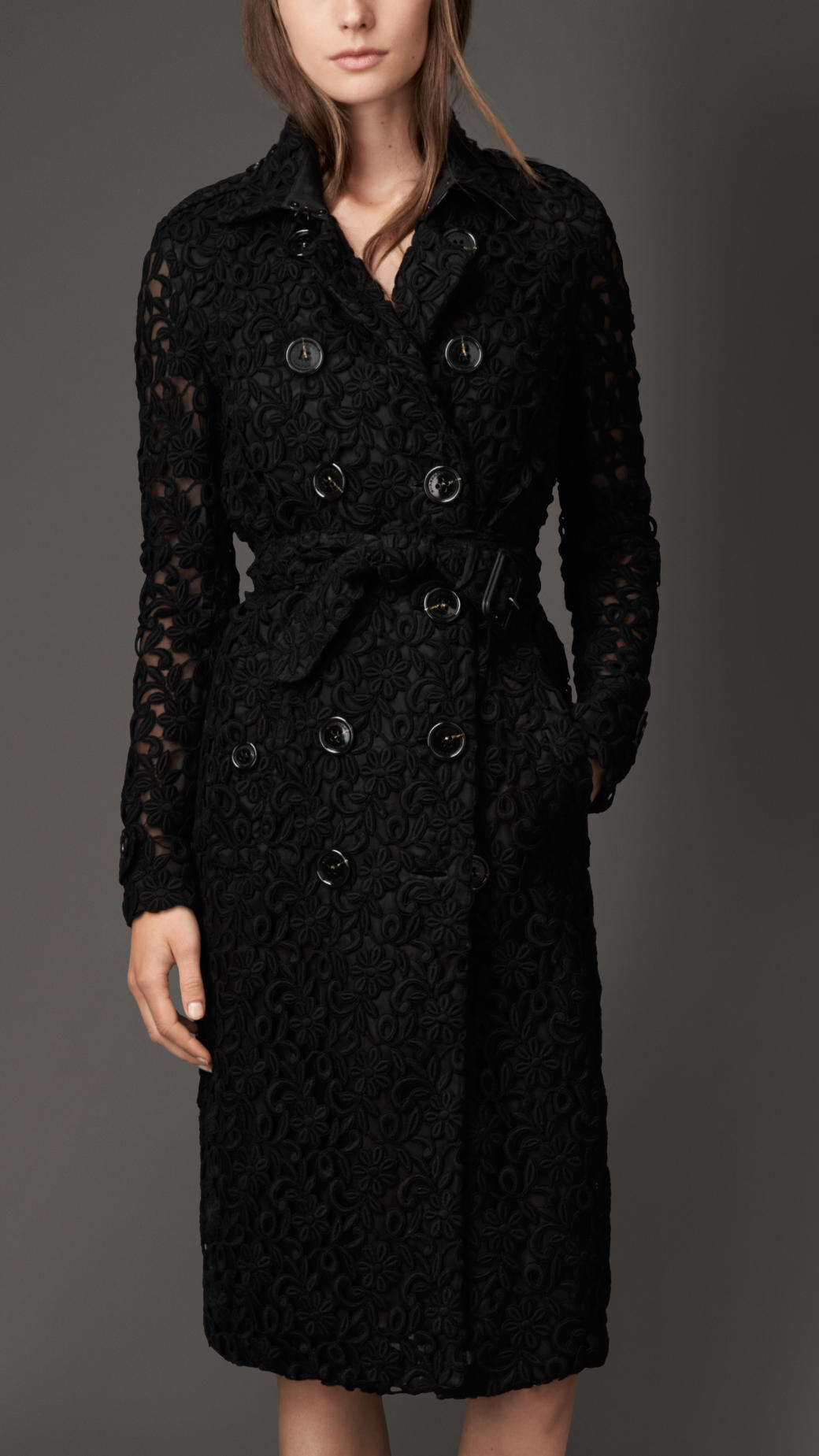 Burberry Floral Lace Trench Coat in Black - Lyst