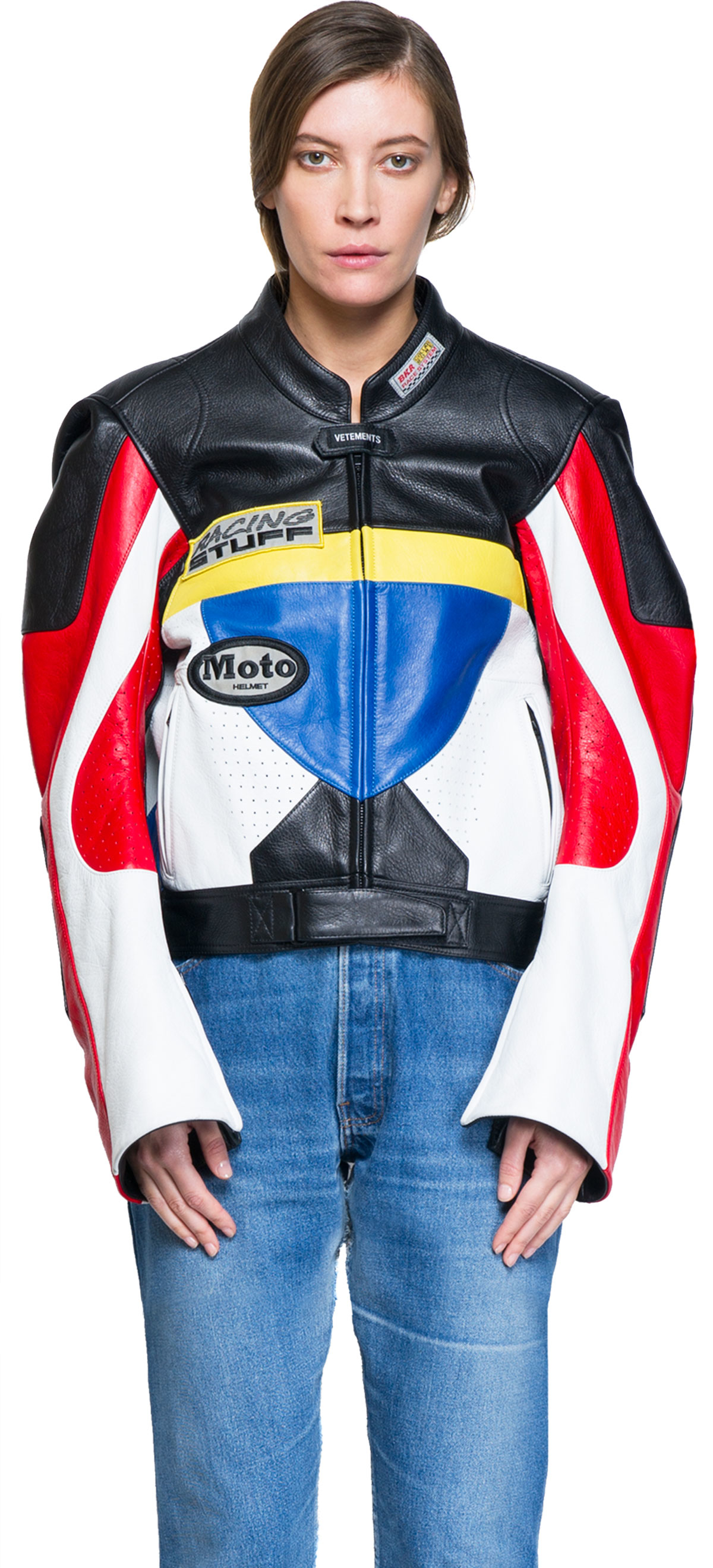 Vetements Tricolor Leather Racing Jacket | Lyst