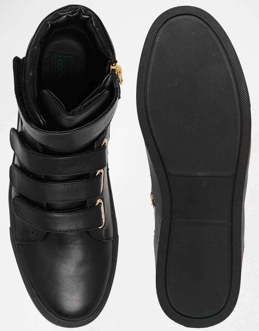 ASOS High Top Trainers In Black With Velcro Straps for Men | Lyst