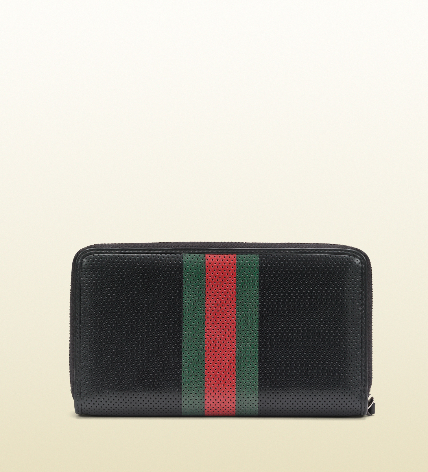 Lyst - Gucci Perforated Leather Web Zip Around Wallet in Black for Men