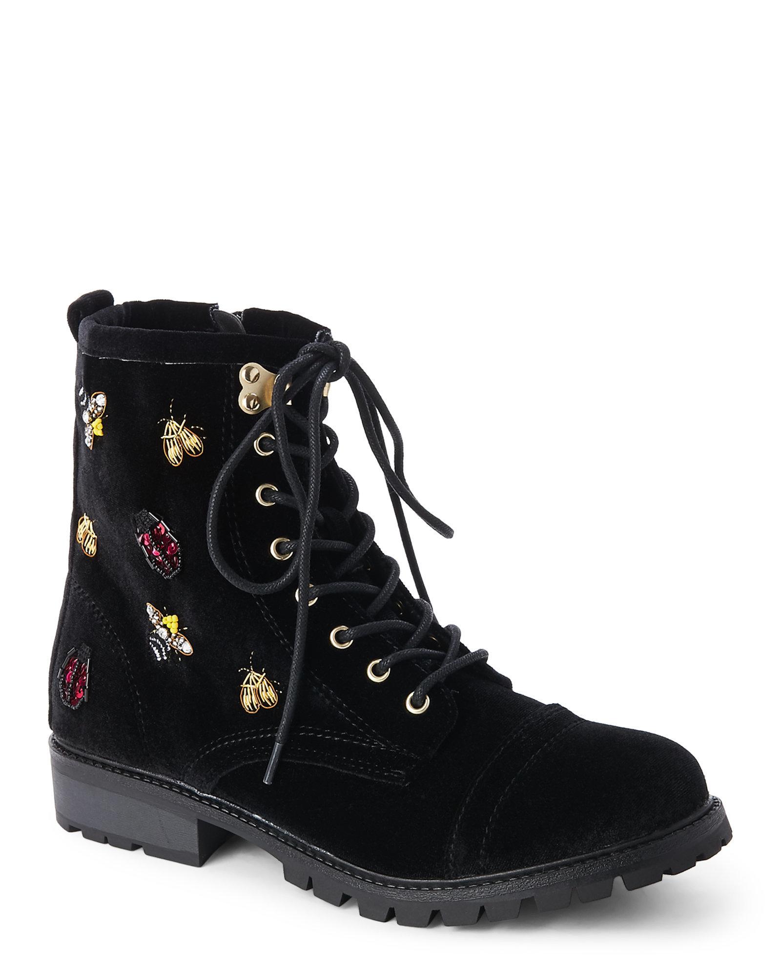 Betsey Johnson Black Bugsy Velvet Combat Boots Lyst