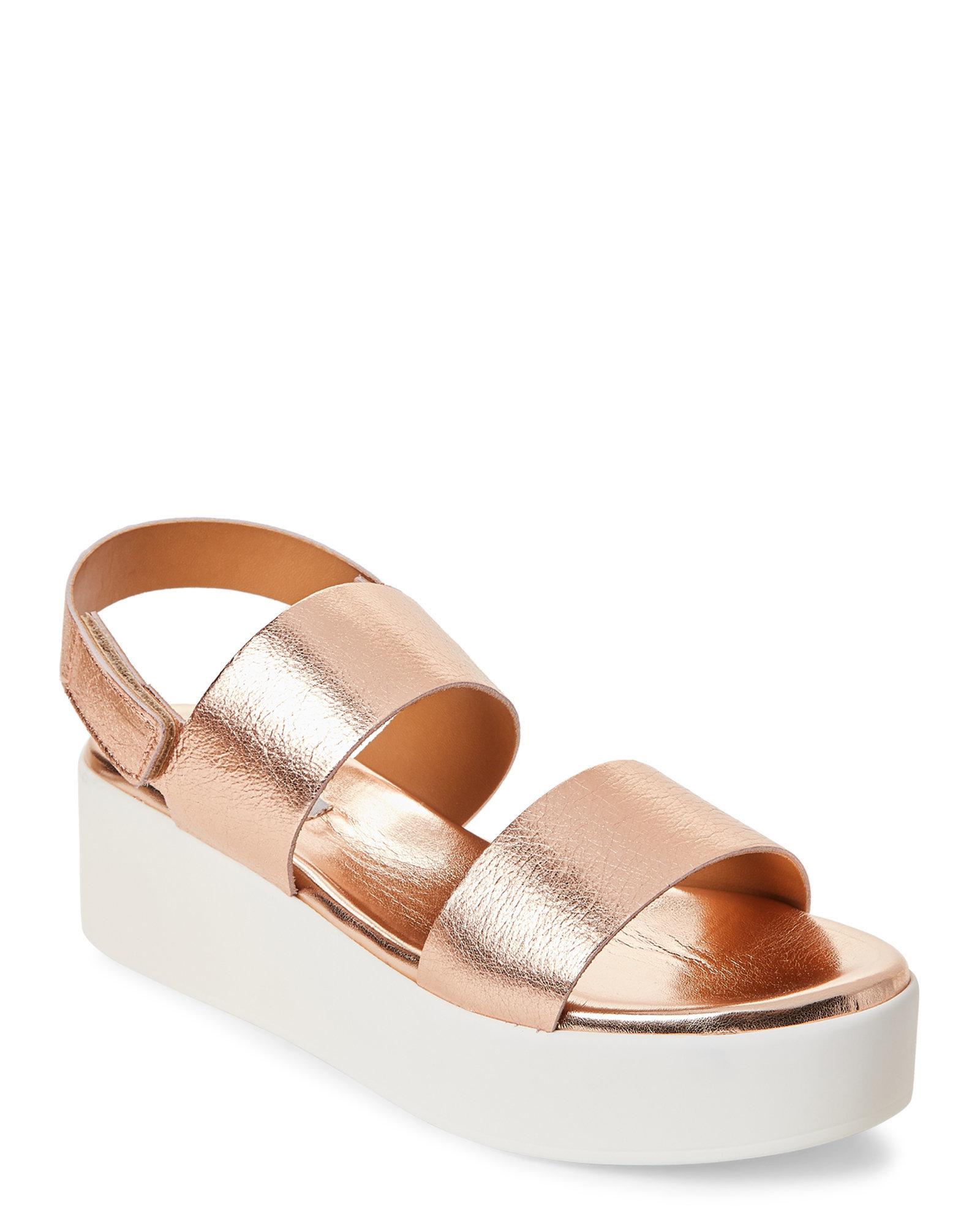 Steve Madden Leather Rose Gold Rachel Metallic Flatform Sandals - Lyst