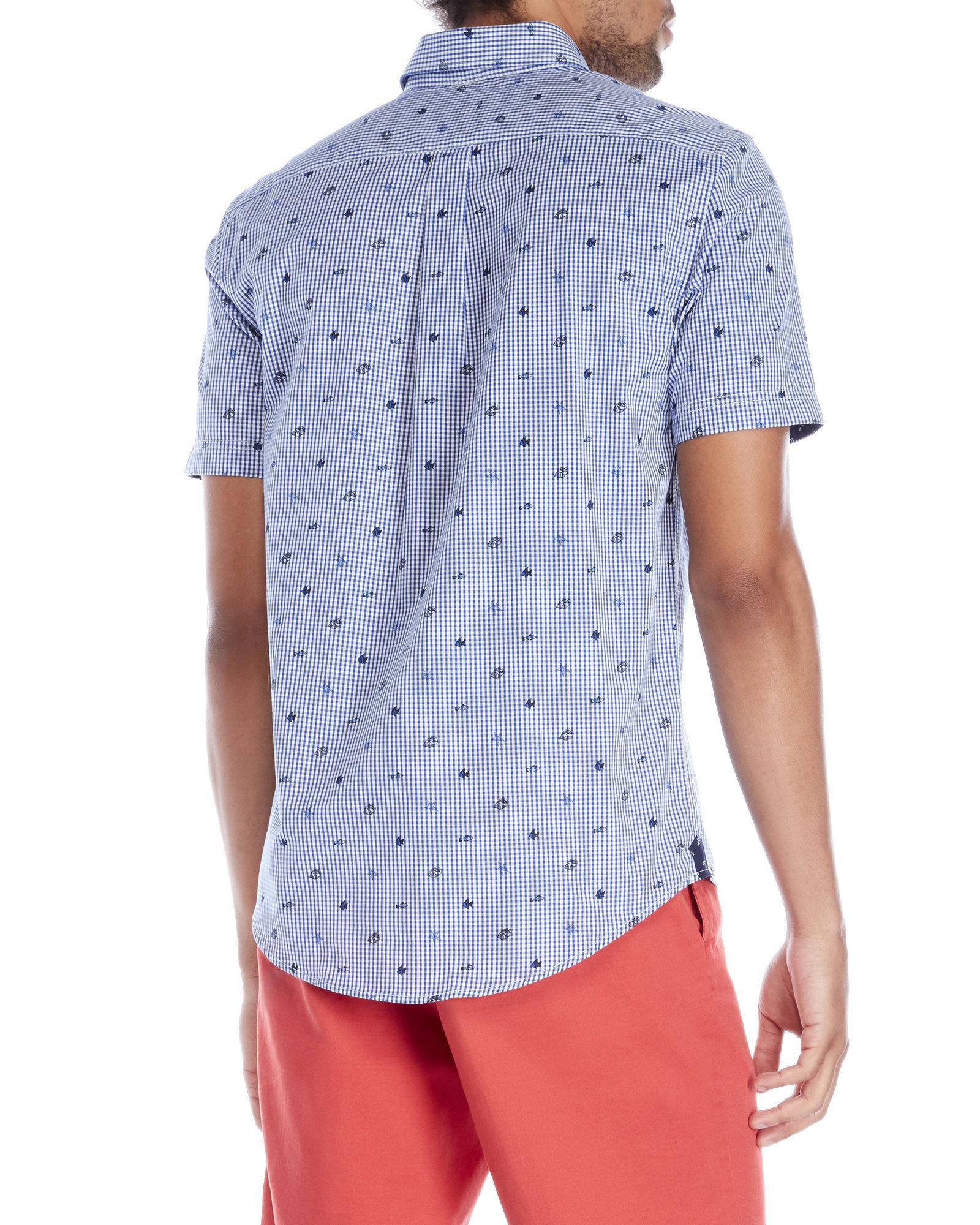 Lyst - Report Collection Gingham Fish Button-Down Shirt in Blue for Men