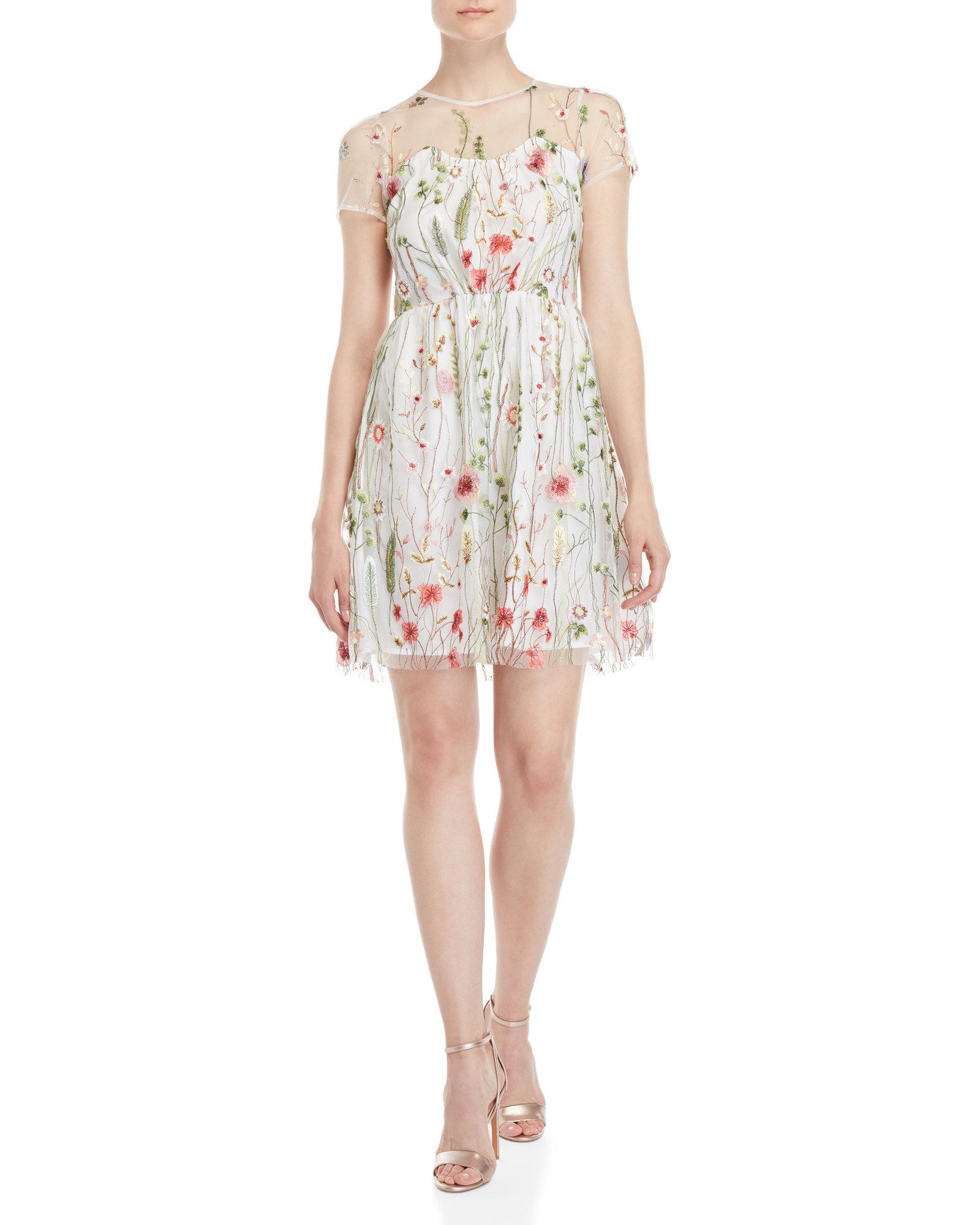 drew floral embroidered tulle evening dress