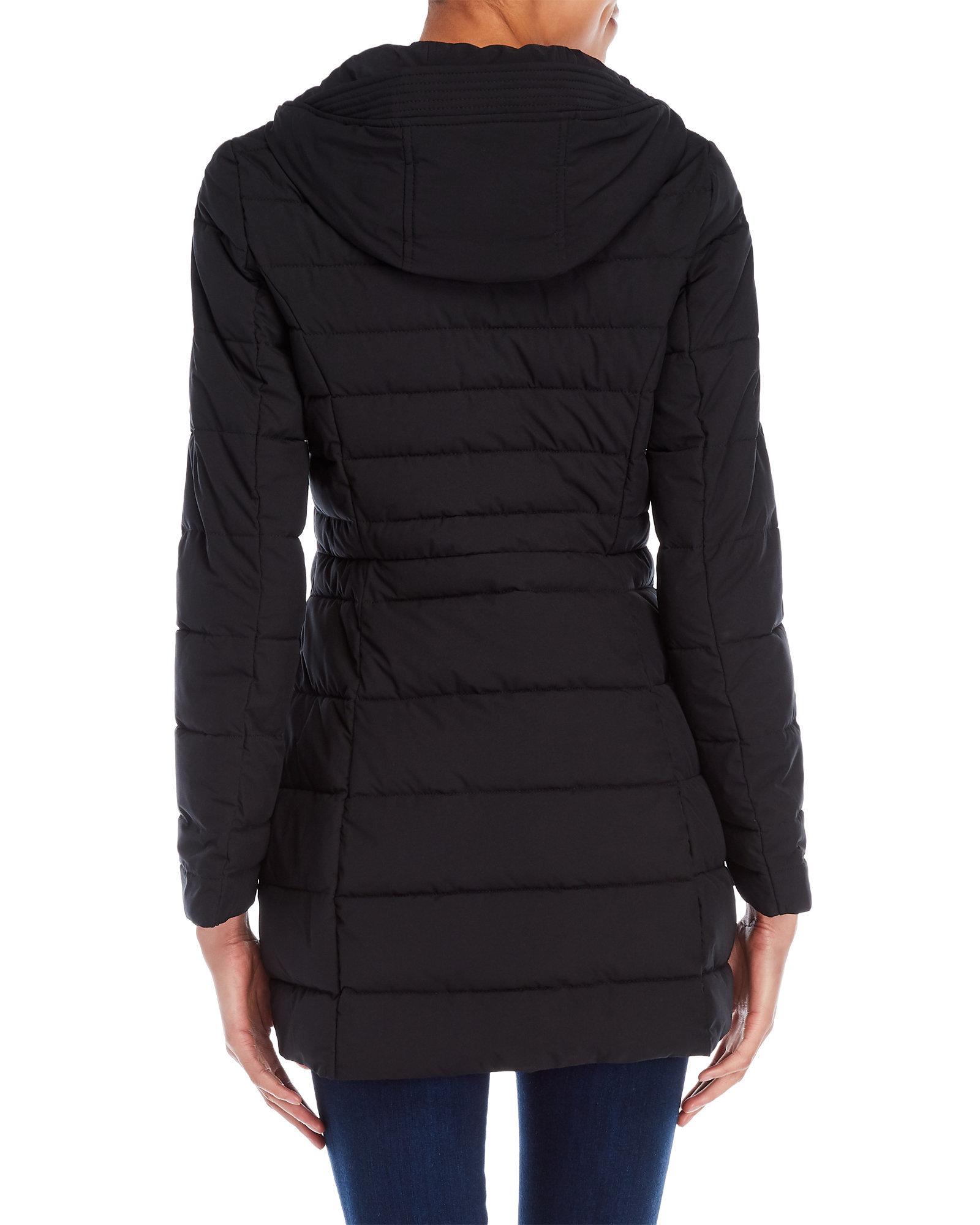 Nautica Synthetic Hooded Stretch Puffer Coat in Black - Lyst
