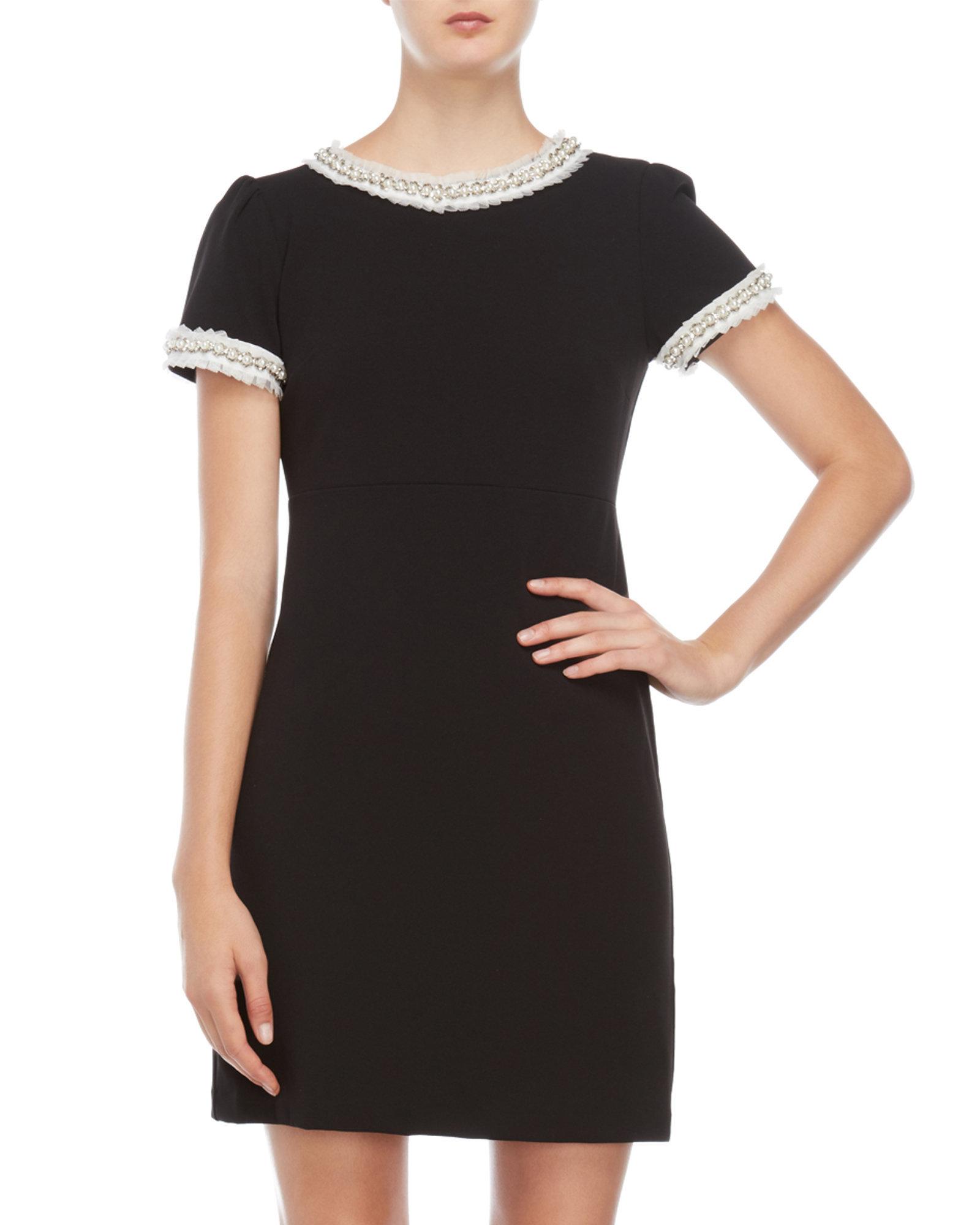 Betsey Johnson Synthetic Scuba Crepe Dress With Pearl Trim in Black Lyst