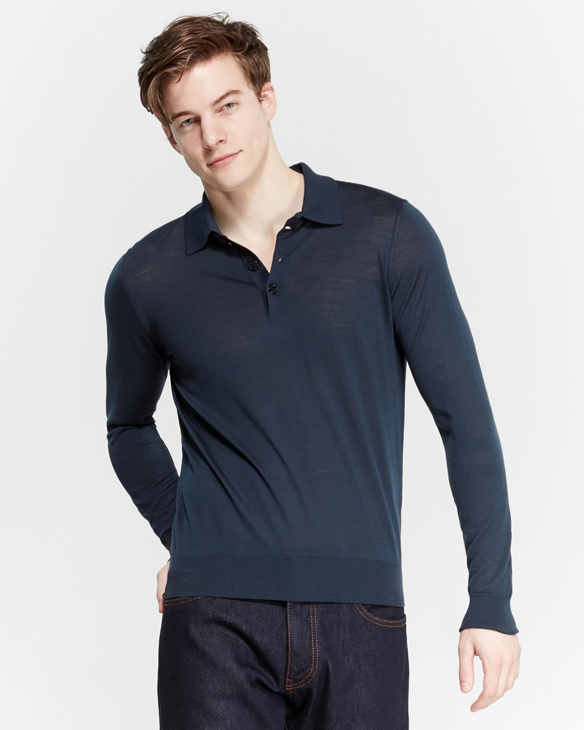 Armani Wool Long Sleeve Knit Polo in Navy (Blue) for Men Lyst