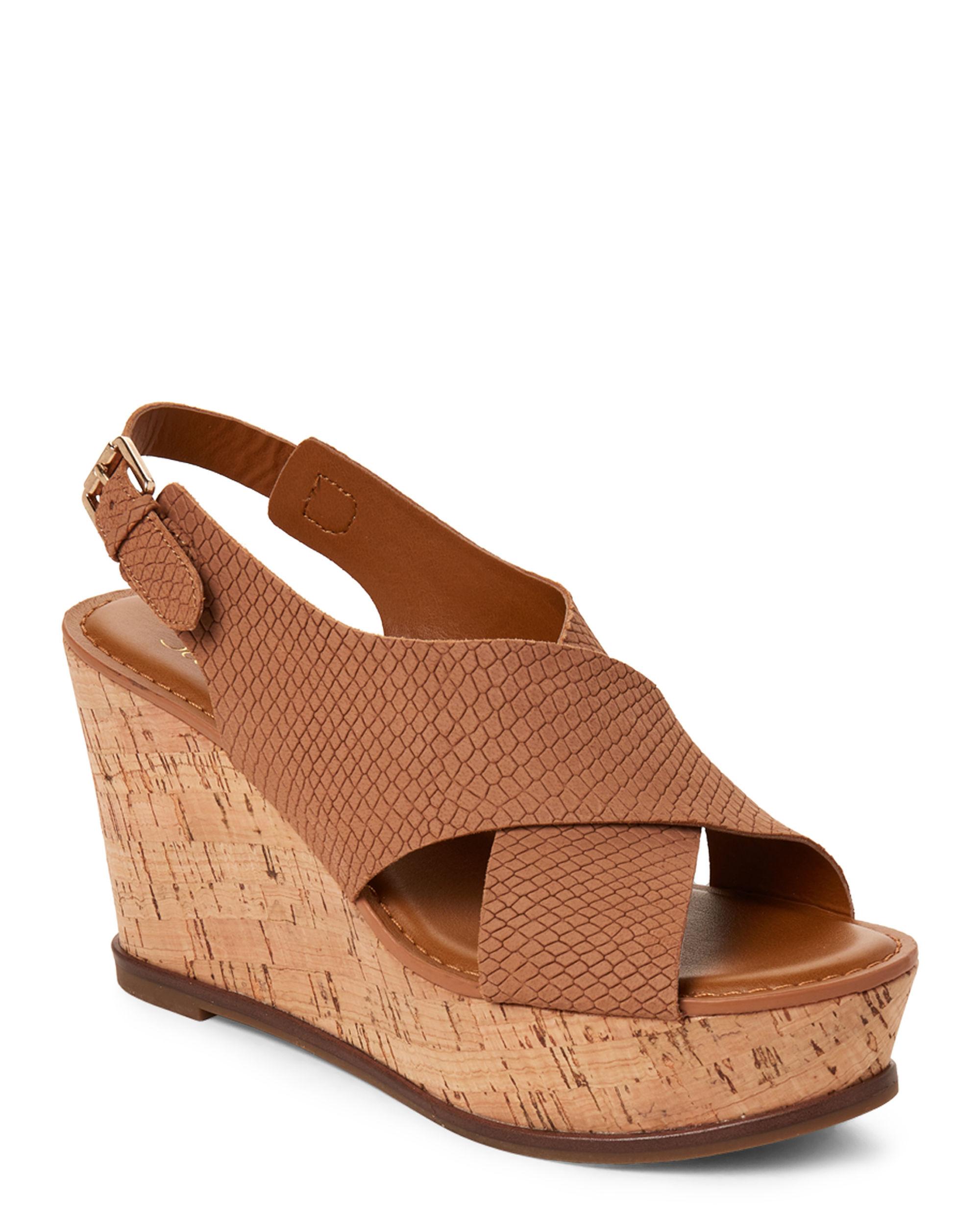Franco Sarto Leather Tan Mackenzie Platform Wedge Sandals in Brown - Lyst