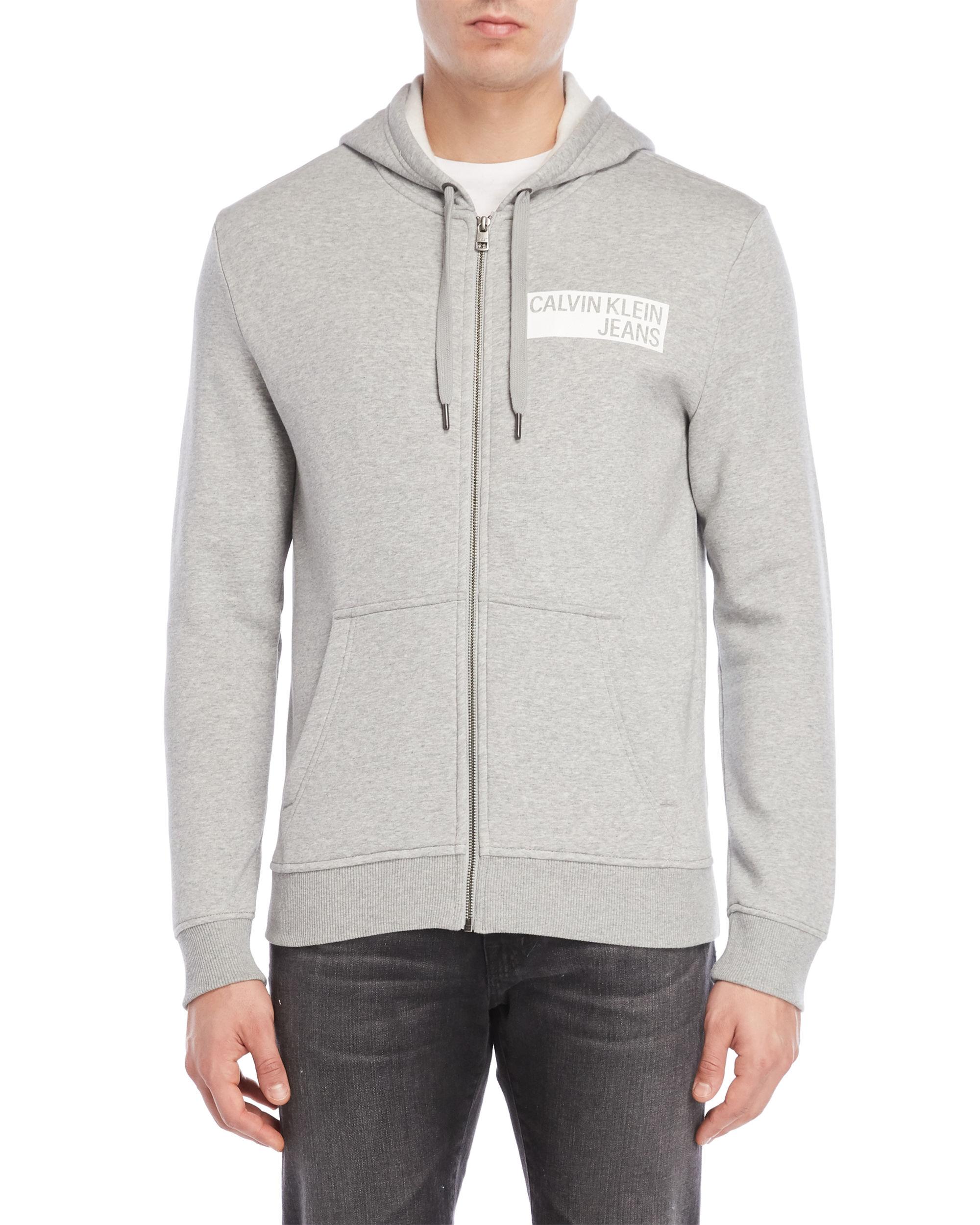 Download Lyst - Calvin Klein Zip Front Hooded Sweatshirt in Gray ...