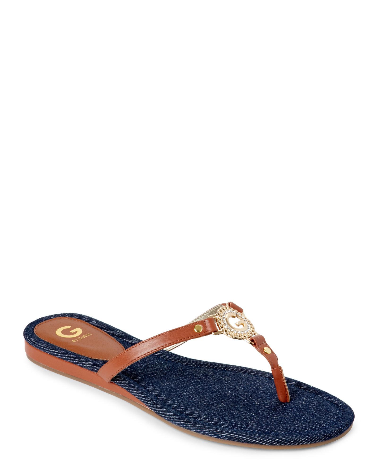 Lyst - G By Guess Cognac & Denim Jream Thong Sandals in Blue