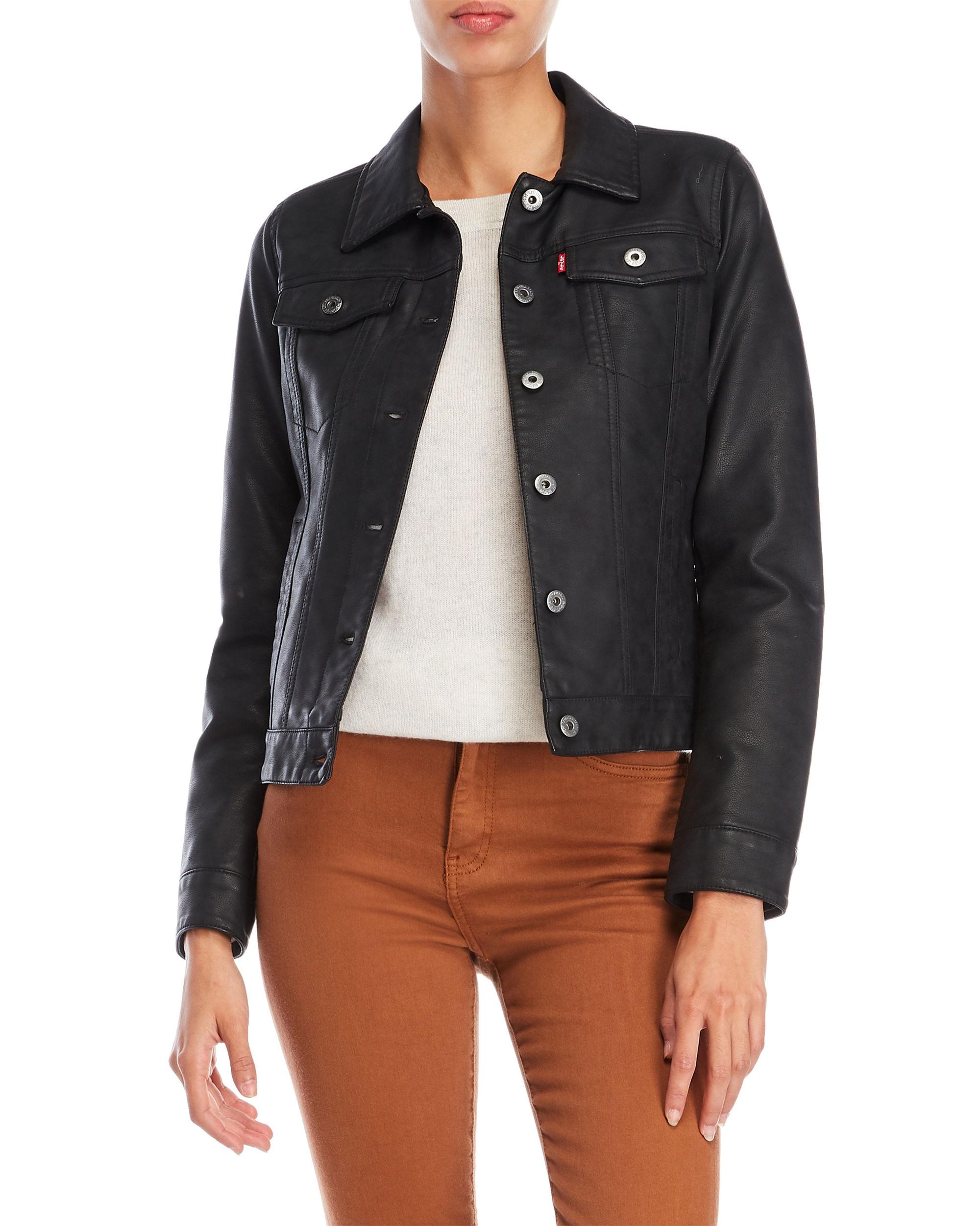 Levi S Classic Faux Leather Trucker Jacket In Black Lyst
