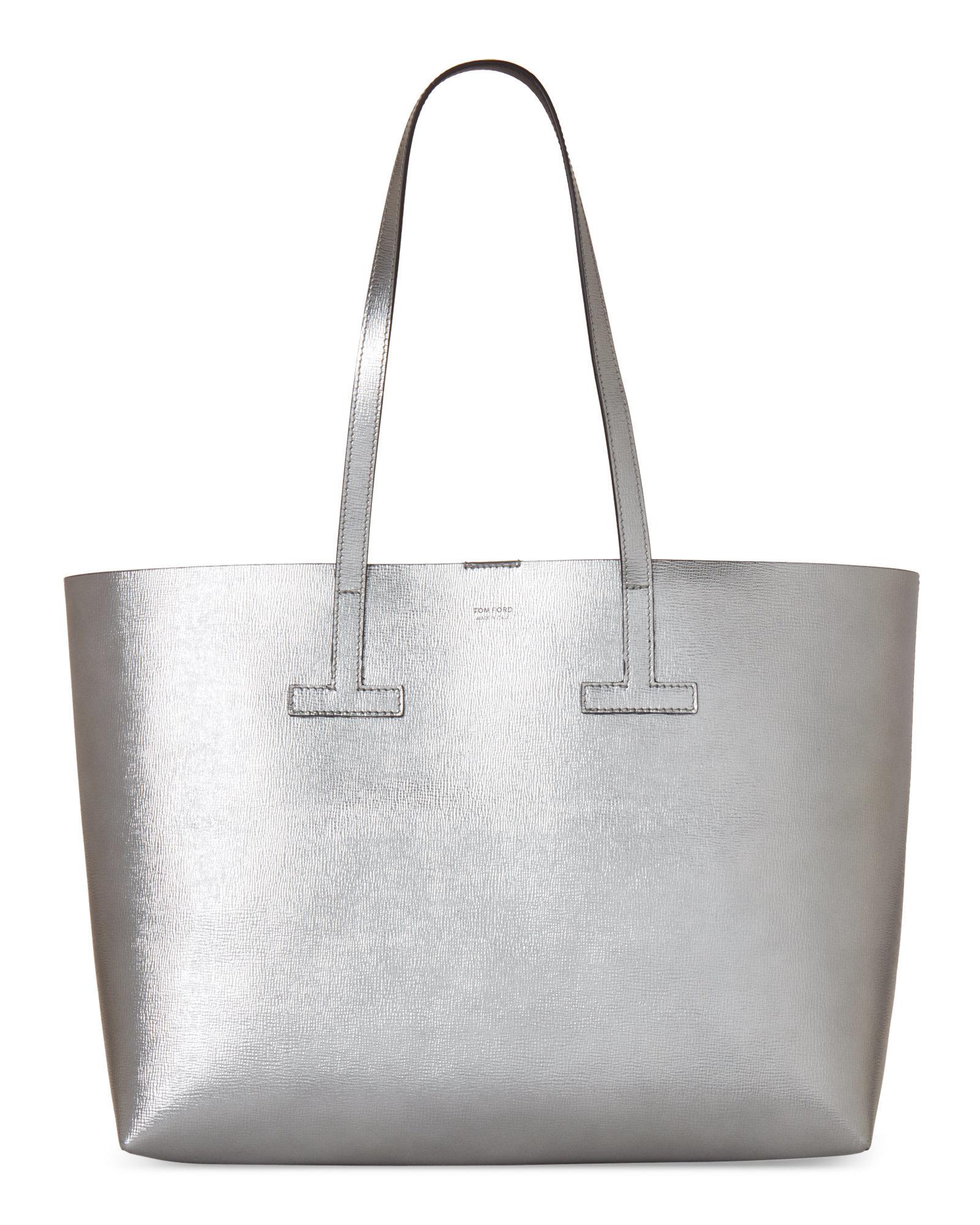 silver leather tote