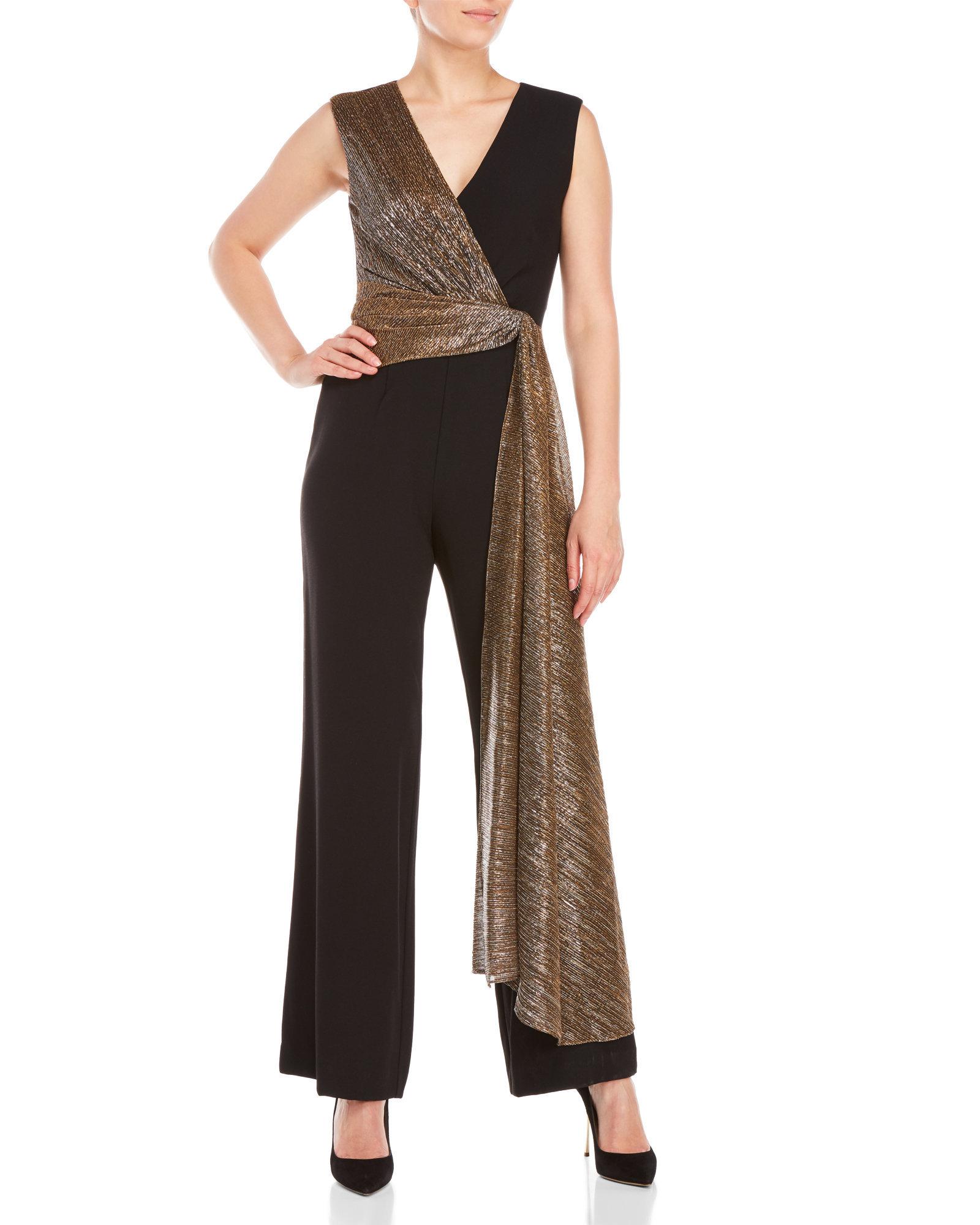tahari metallic jumpsuit