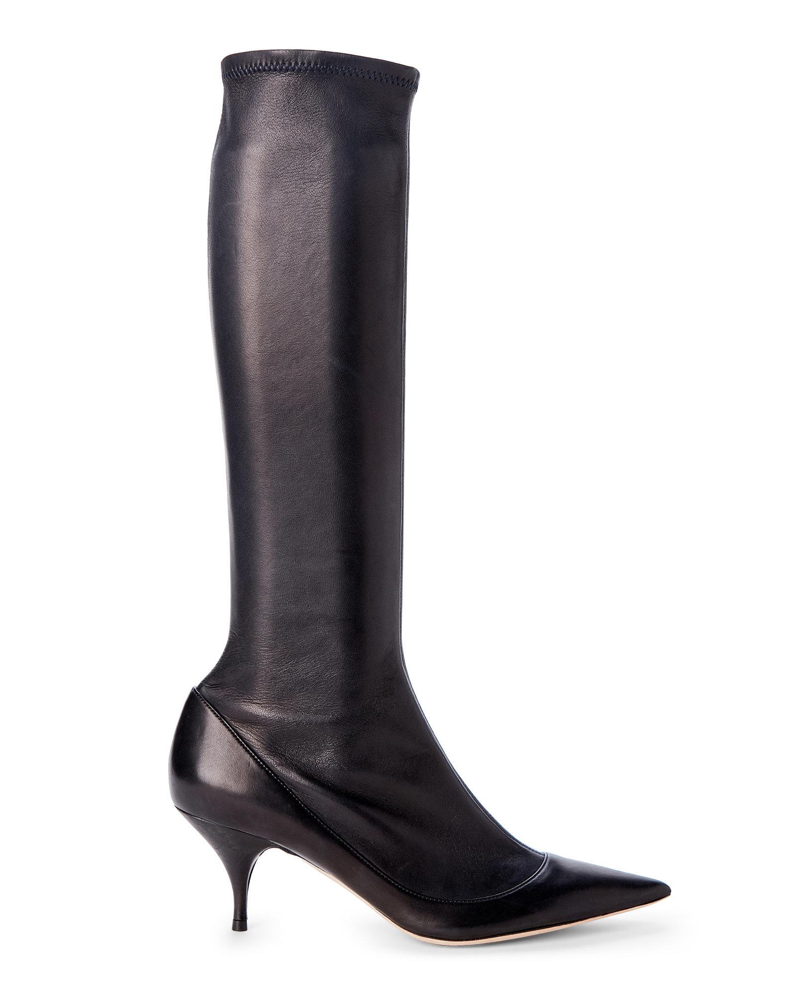 Download Nina Ricci Black Stretch Leather Kitten Heel Boots - Lyst