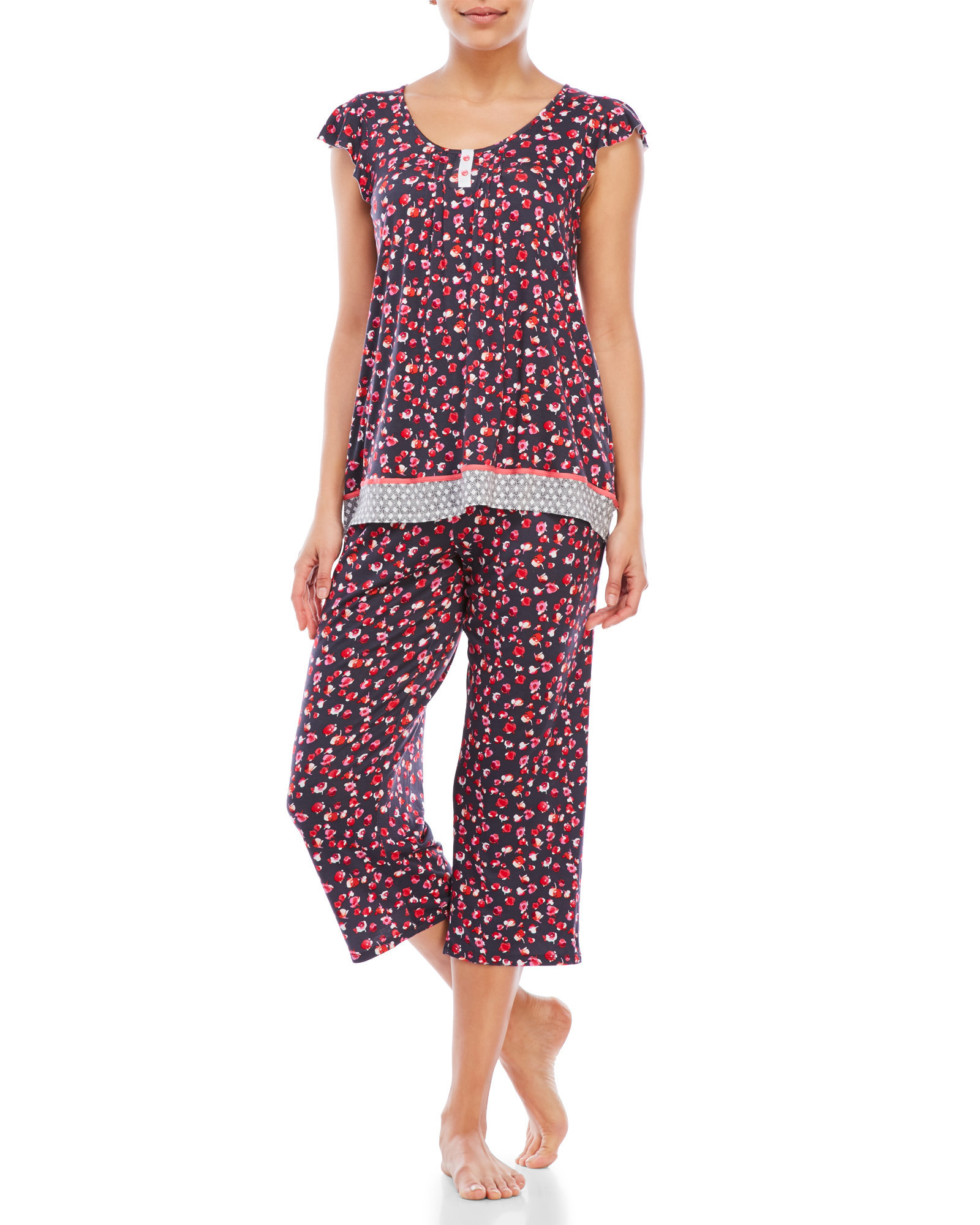 Ellen tracy Two-Piece Floral Capri Pajama Set in Black | Lyst