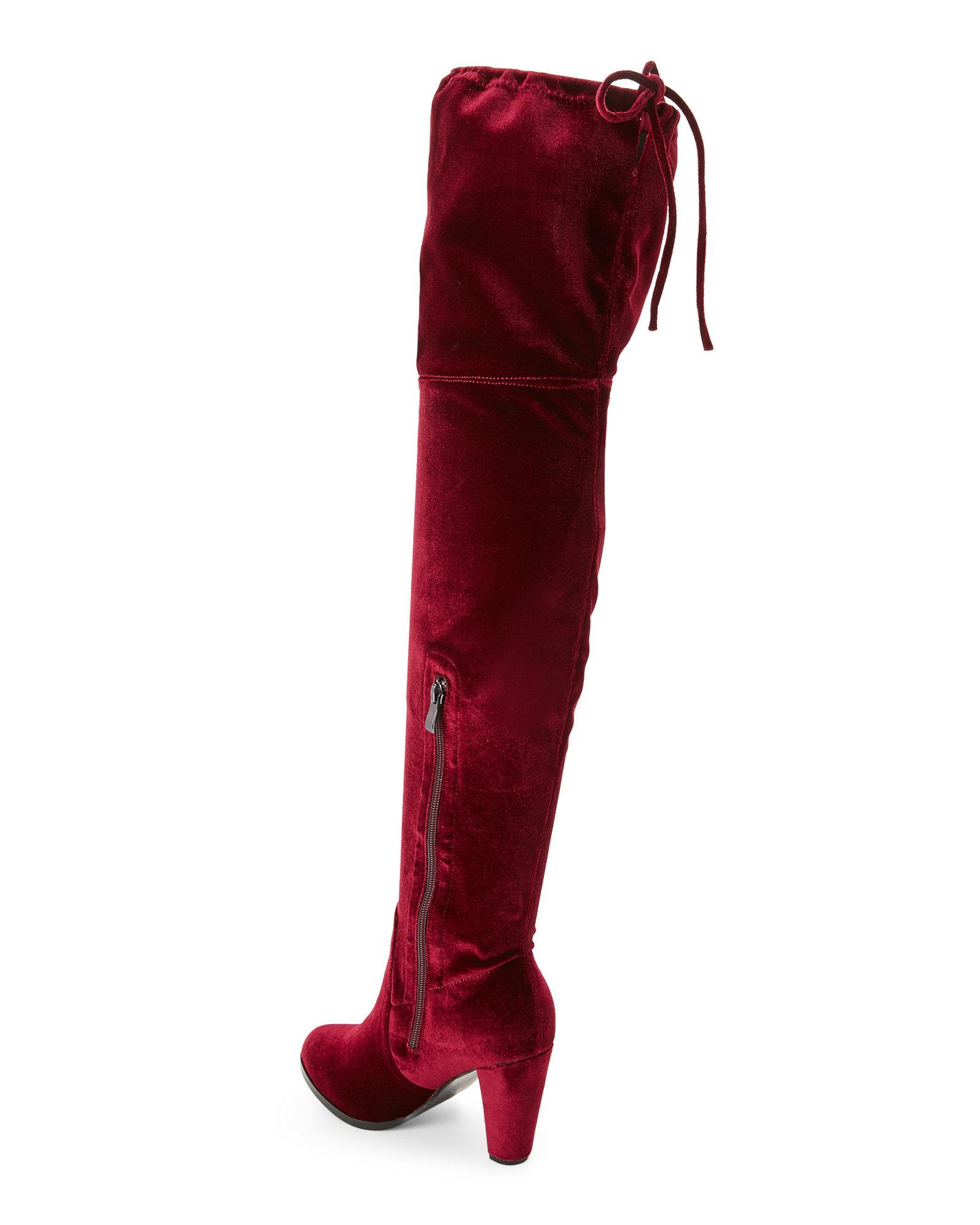 red velvet knee high boots