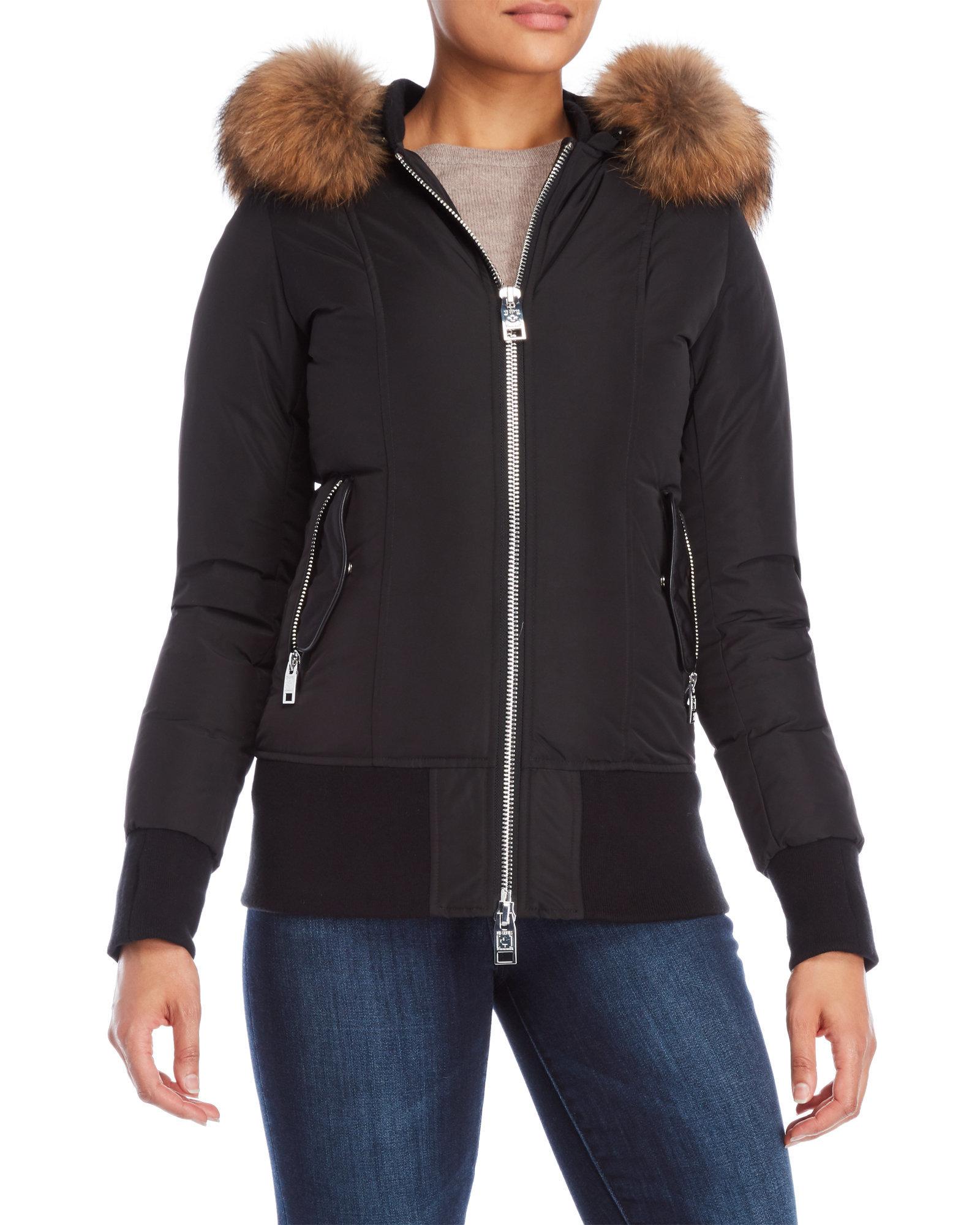 Nicole Benisti Synthetic Real Fur Trim Hooded Bomber Jacket in Black - Lyst