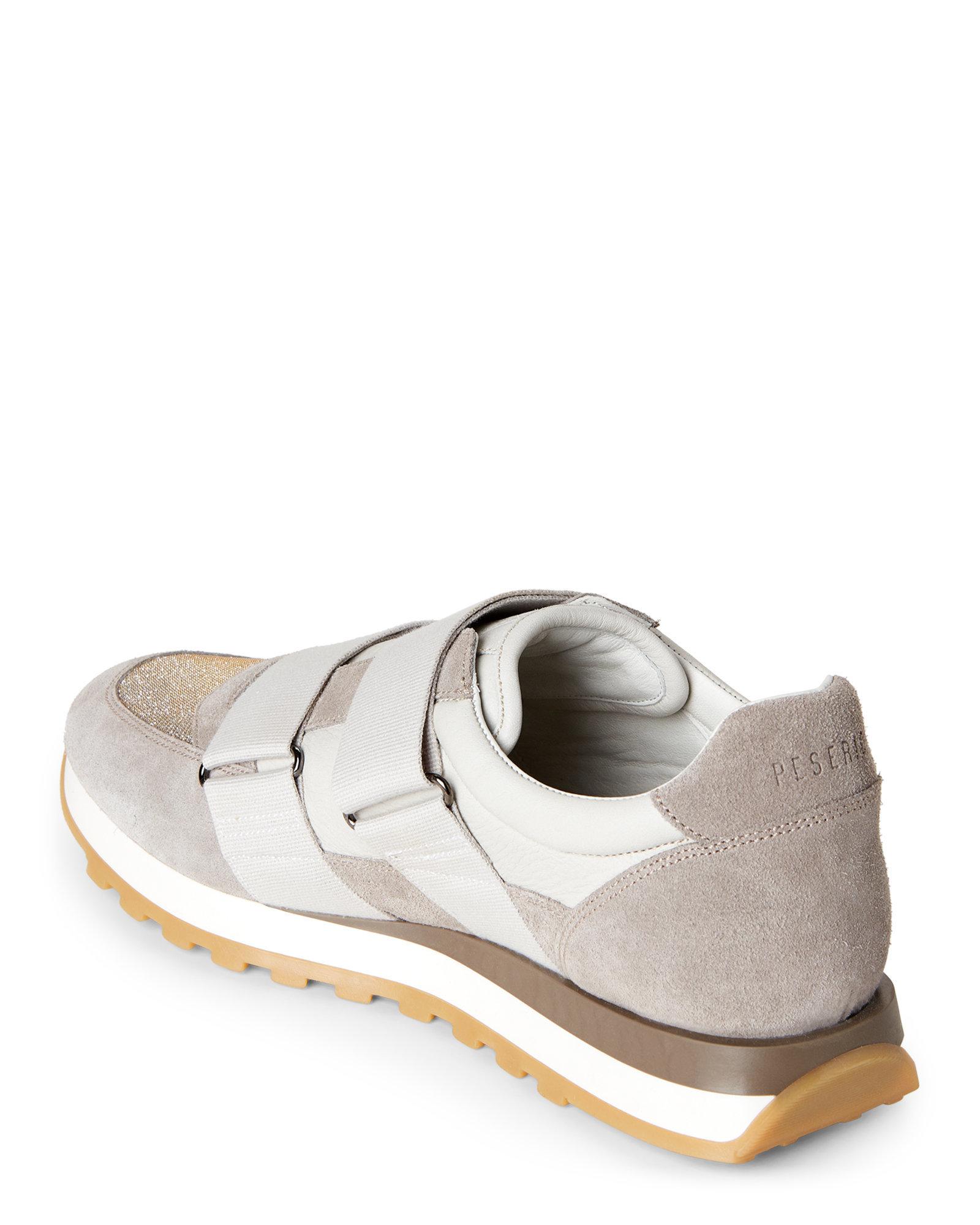 Peserico Suede Grey Mixed Media Strap Jogger Sneakers in Gray - Lyst