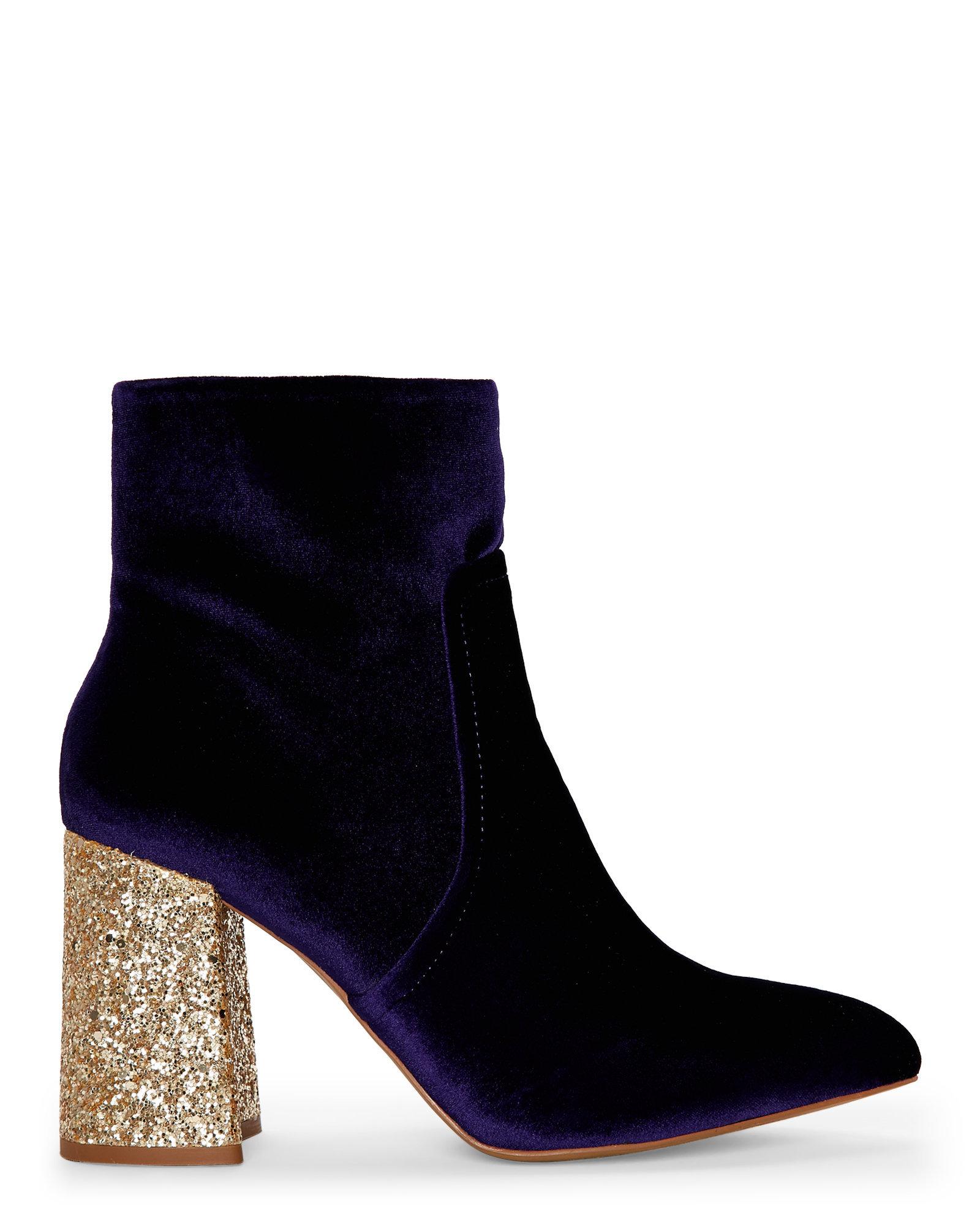 Betsey Johnson Purple Kasey Glitter Heel Velvet Booties in Blue Lyst