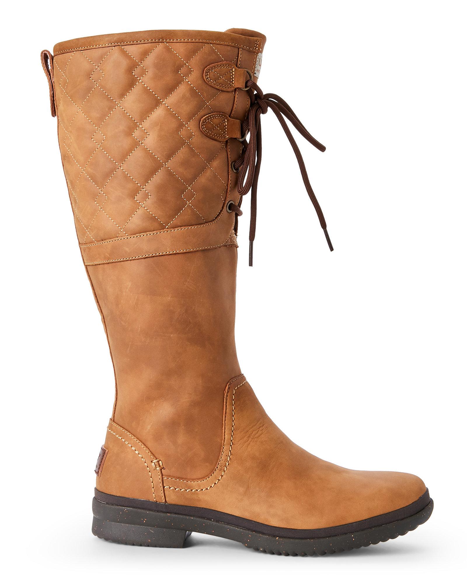 UGG Leather Chestnut Elsa Deco Quilt Waterproof Boots in Brown Lyst