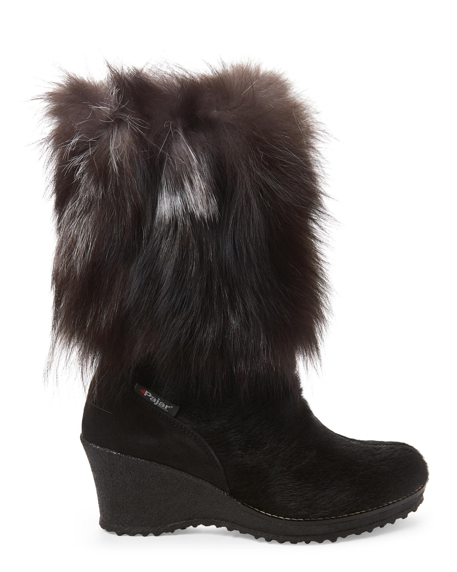 Pajar Black Angelina Real Fox Fur Boots 