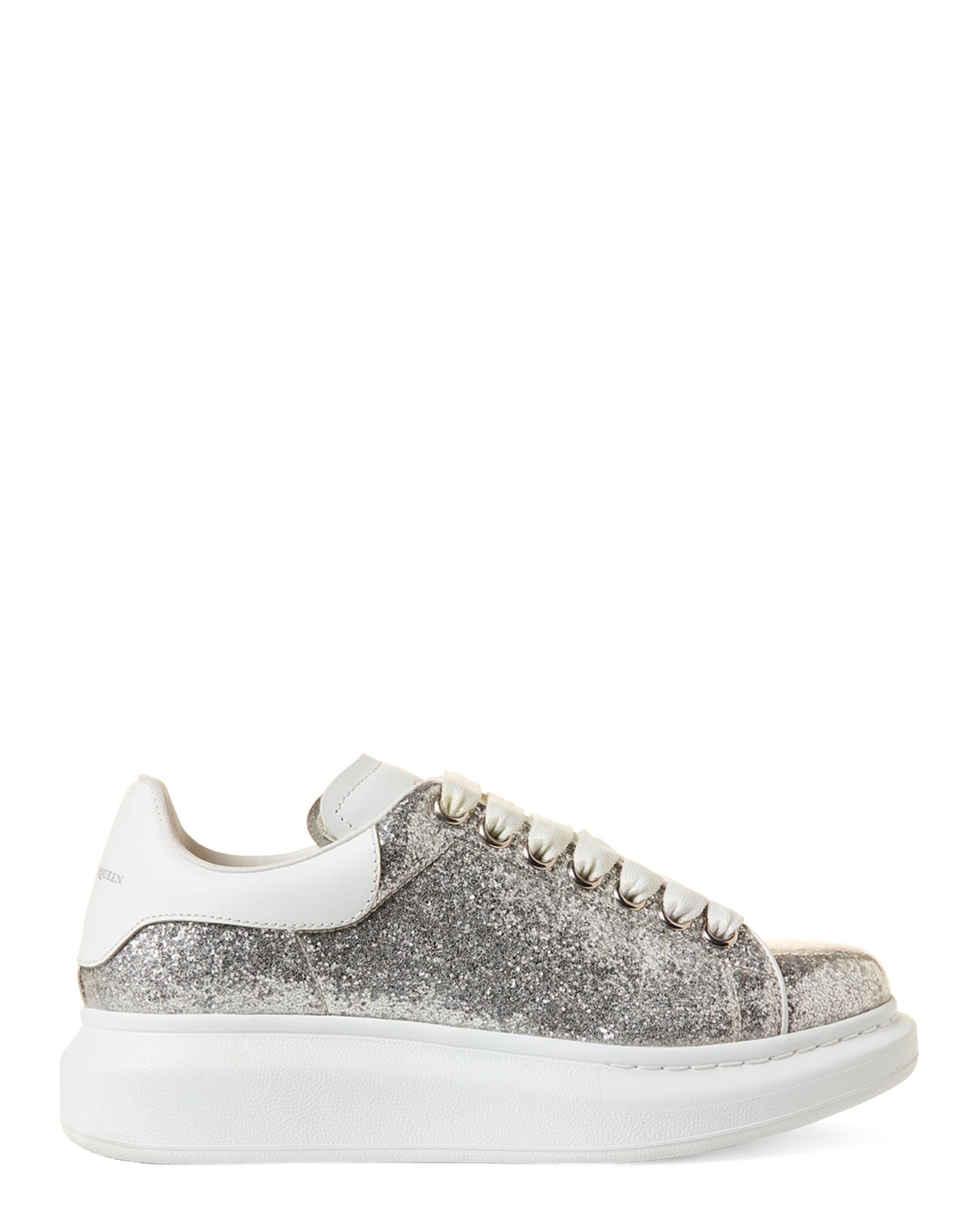 Lyst - Alexander McQueen Silver & White Glitter Platform Sneakers in White