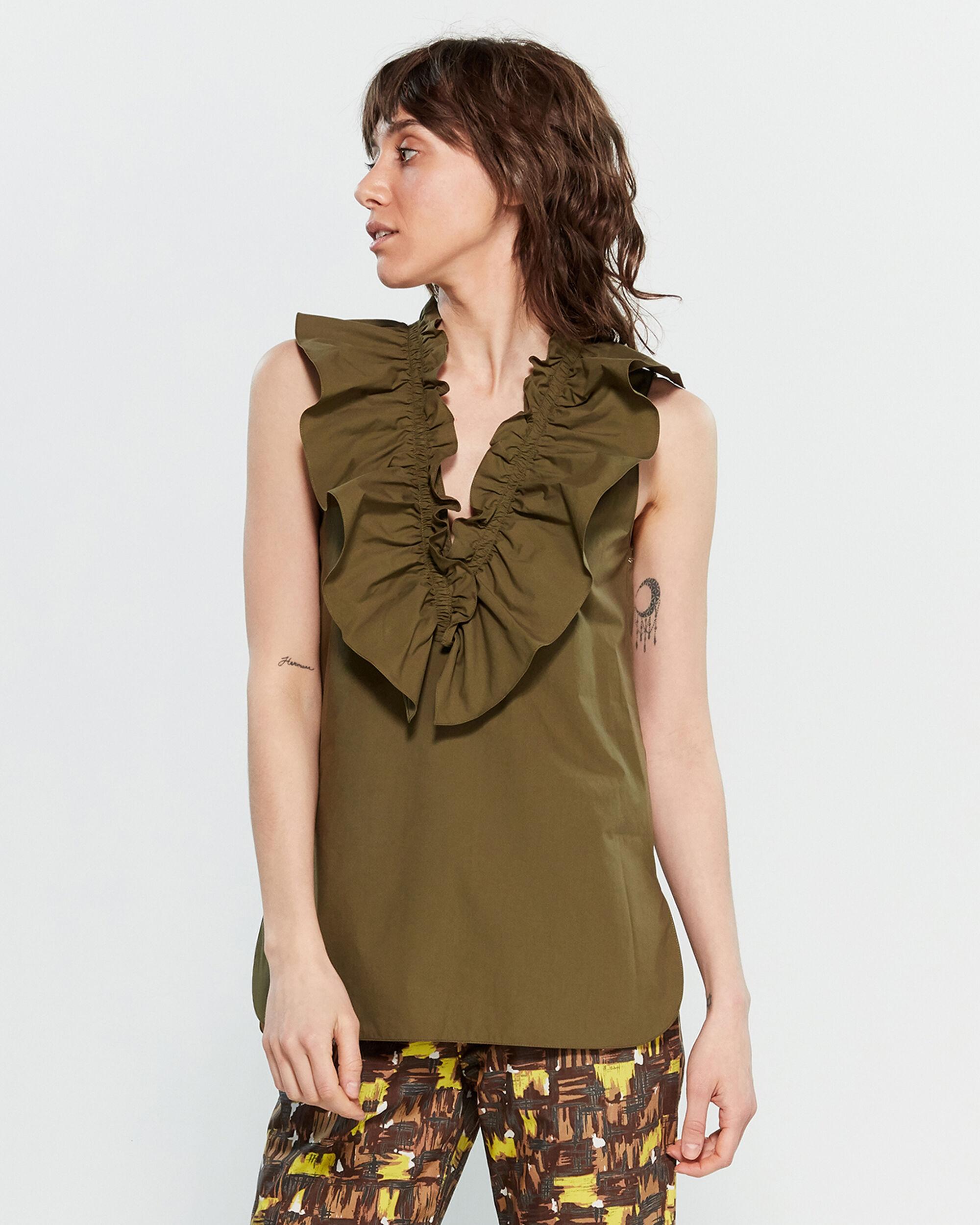Marni Cotton Ruffled Sleeveless Top in Green Lyst