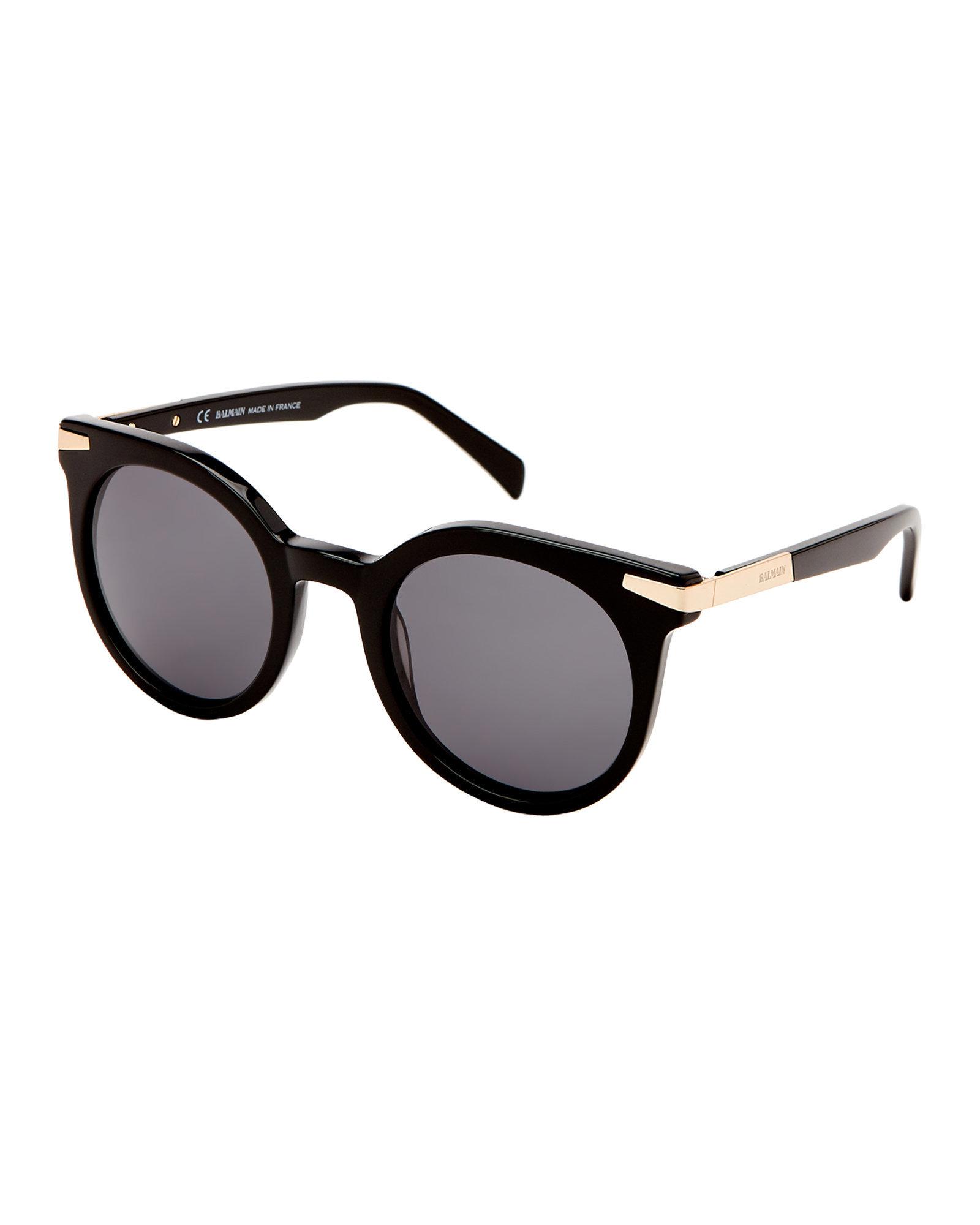Balmain Bl2112t01 Black & Gold-tone Round Sunglasses - Lyst
