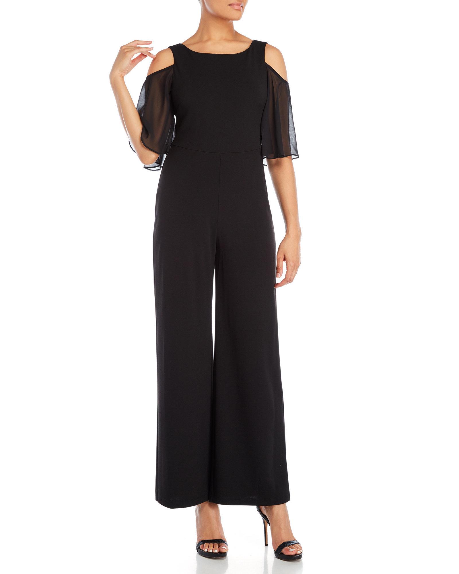 connected cold shoulder wide leg jumpsuit
