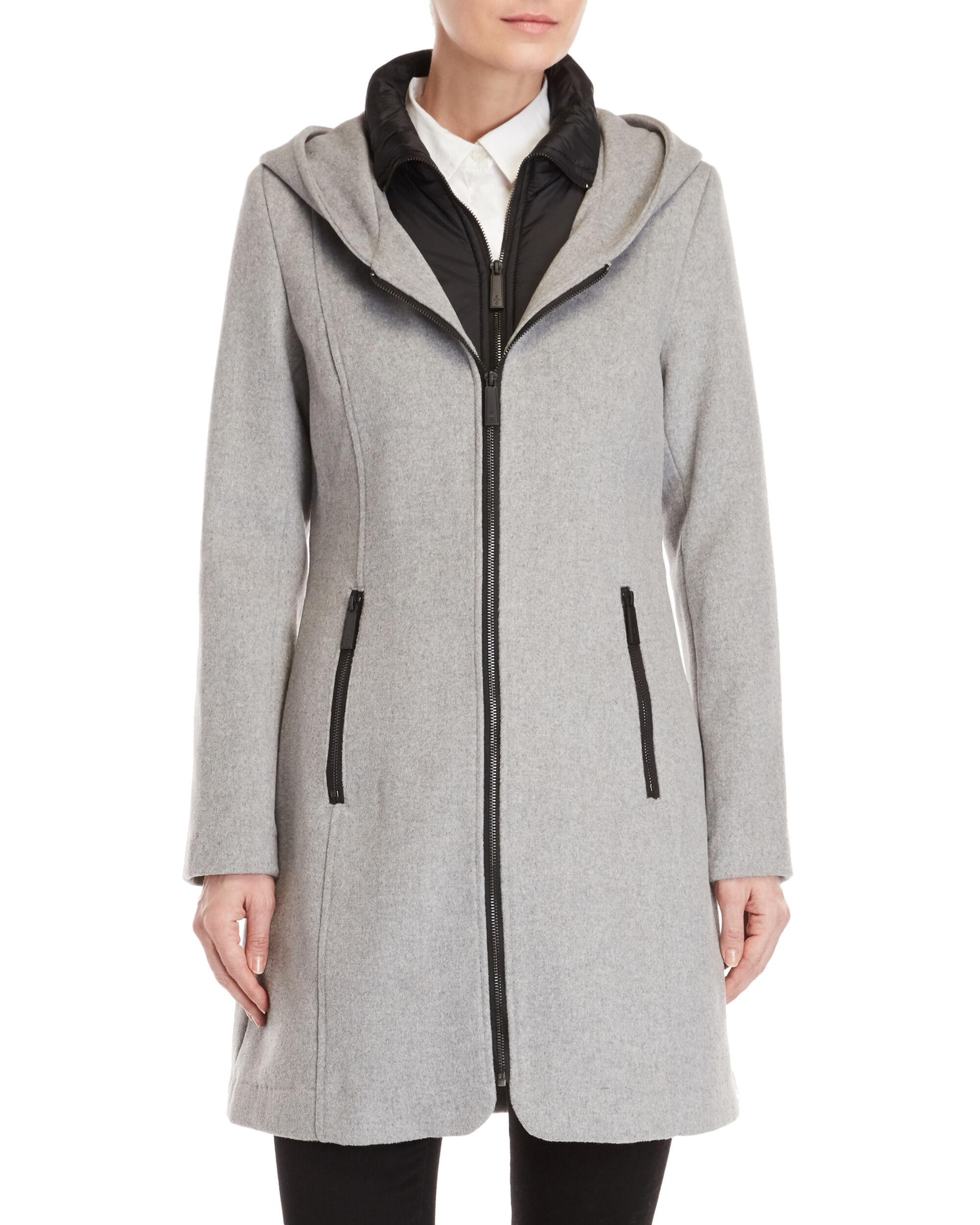 Kenneth Cole Wool-blend Bibbed Hooded Coat in lt Grey (Gray) - Save 34% ...