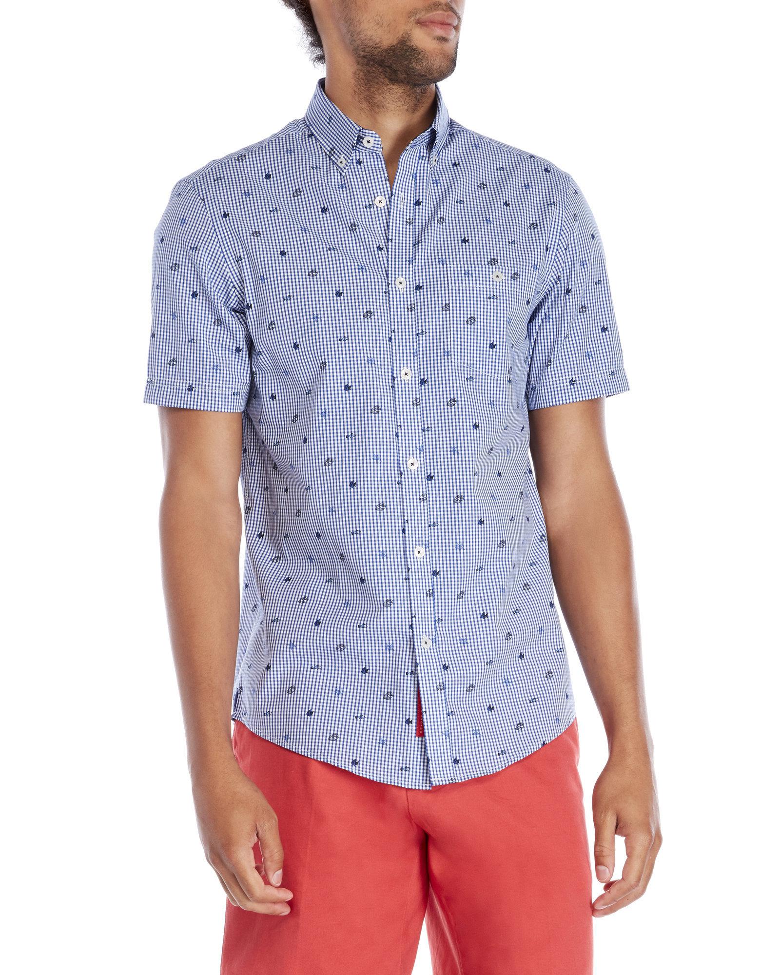 Lyst - Report Collection Gingham Fish Button-Down Shirt in Blue for Men