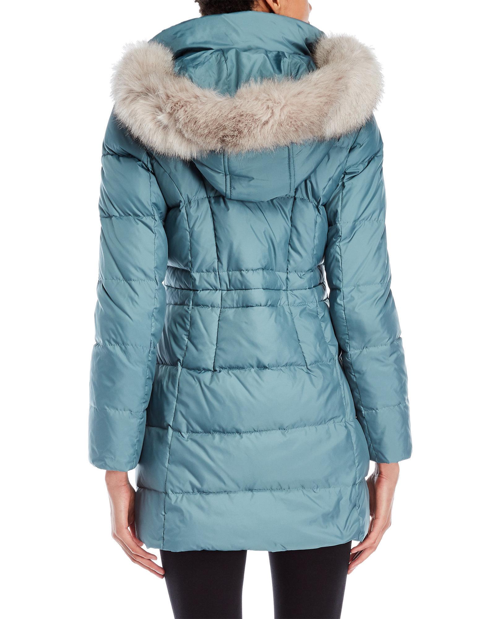 anne klein down coat with faux fur