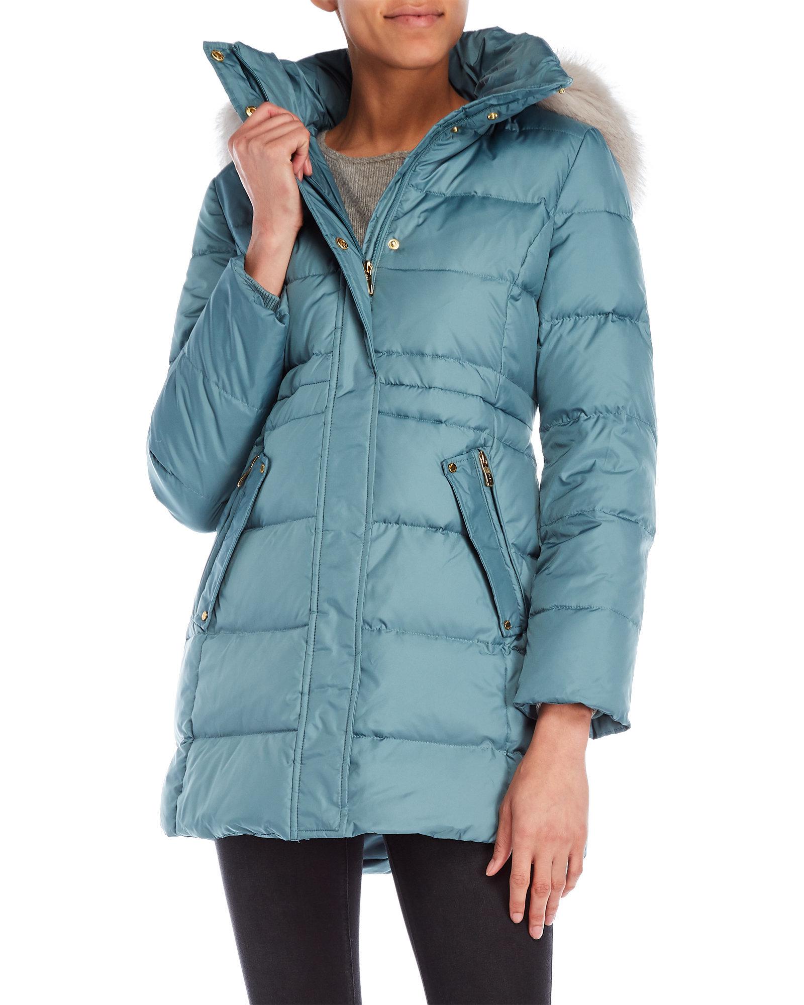anne klein down coat with faux fur
