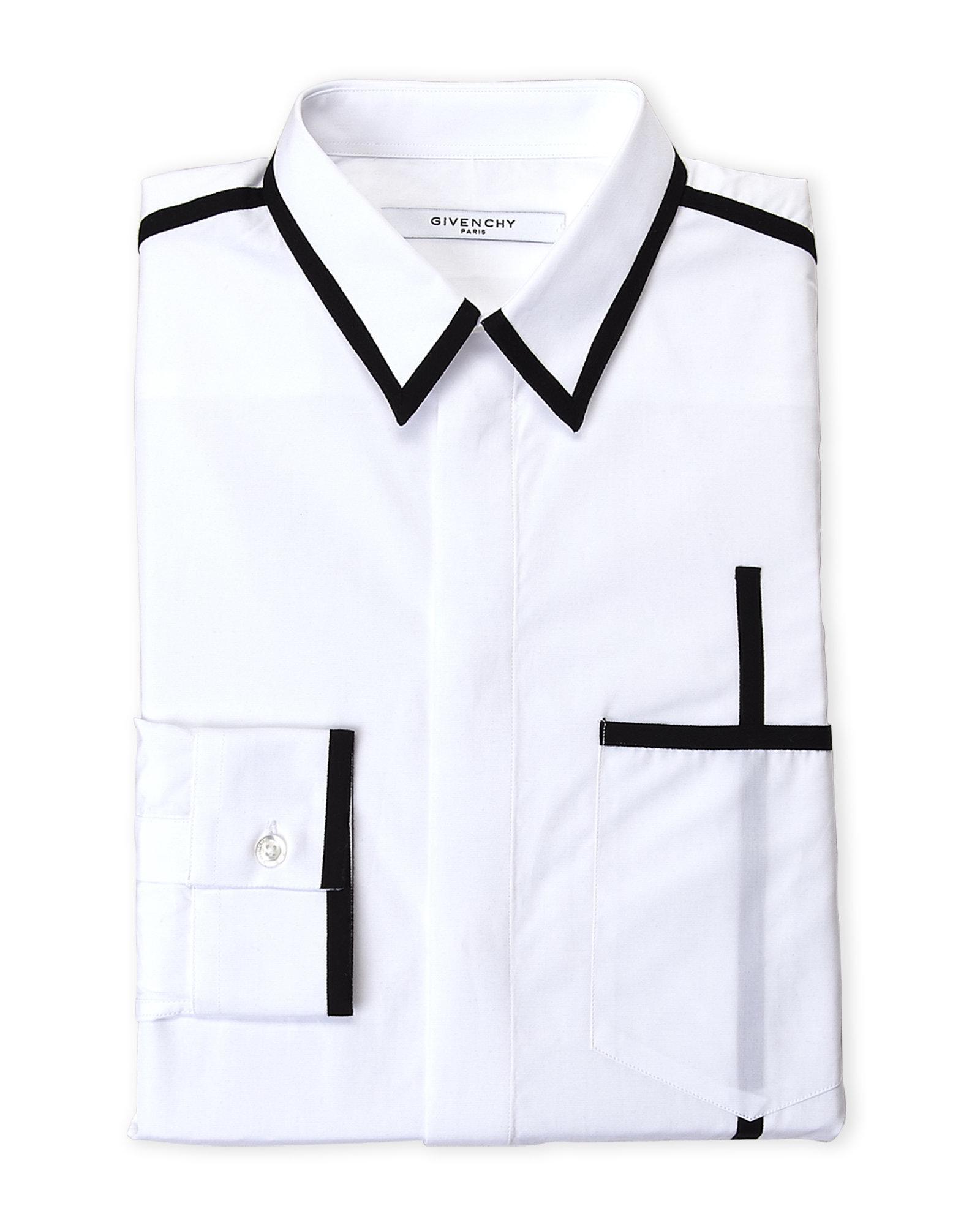 white dress shirt with black trim