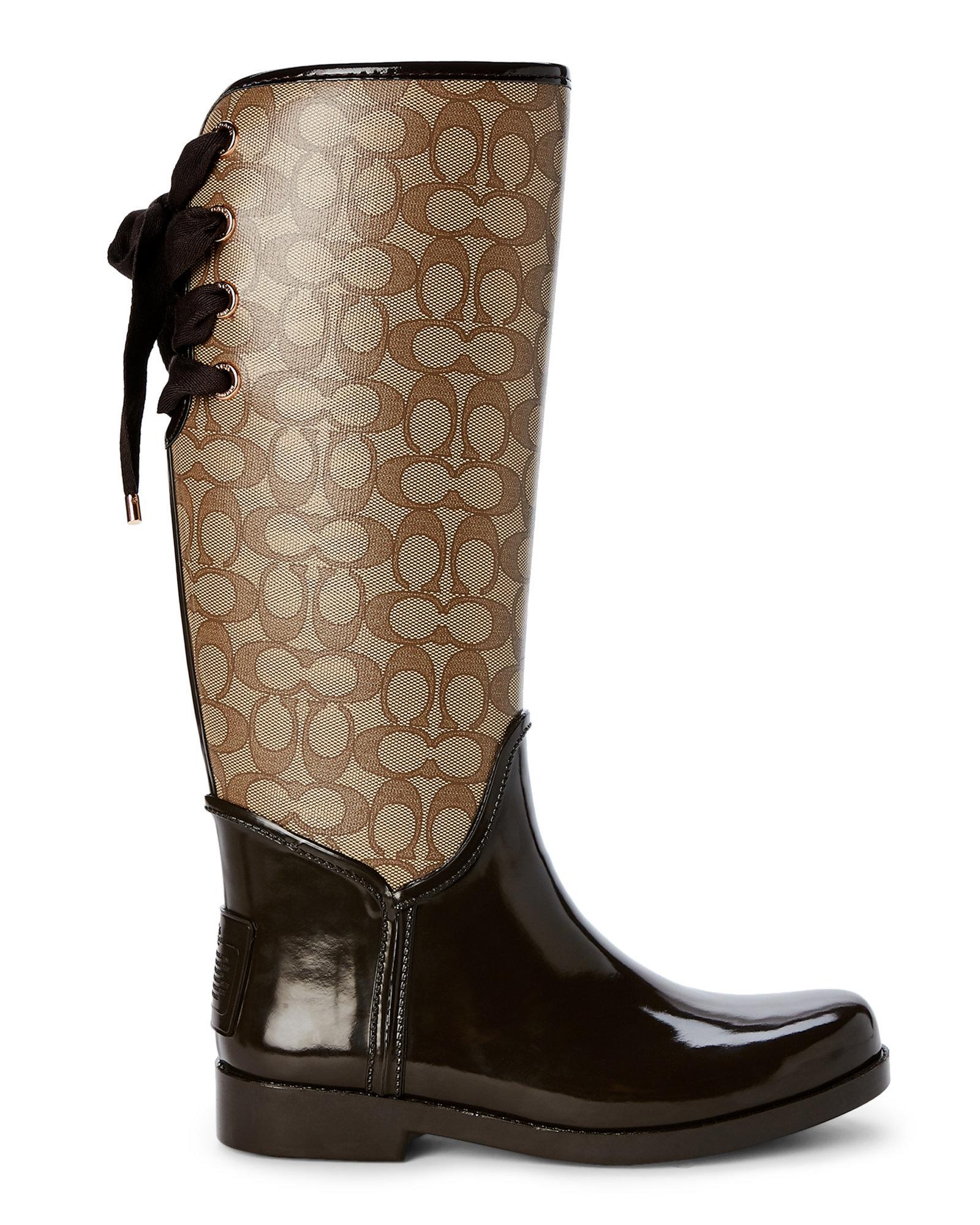 COACH Khaki & Chestnut Tristee Signature Rain Boots in Chestnut Khaki ...