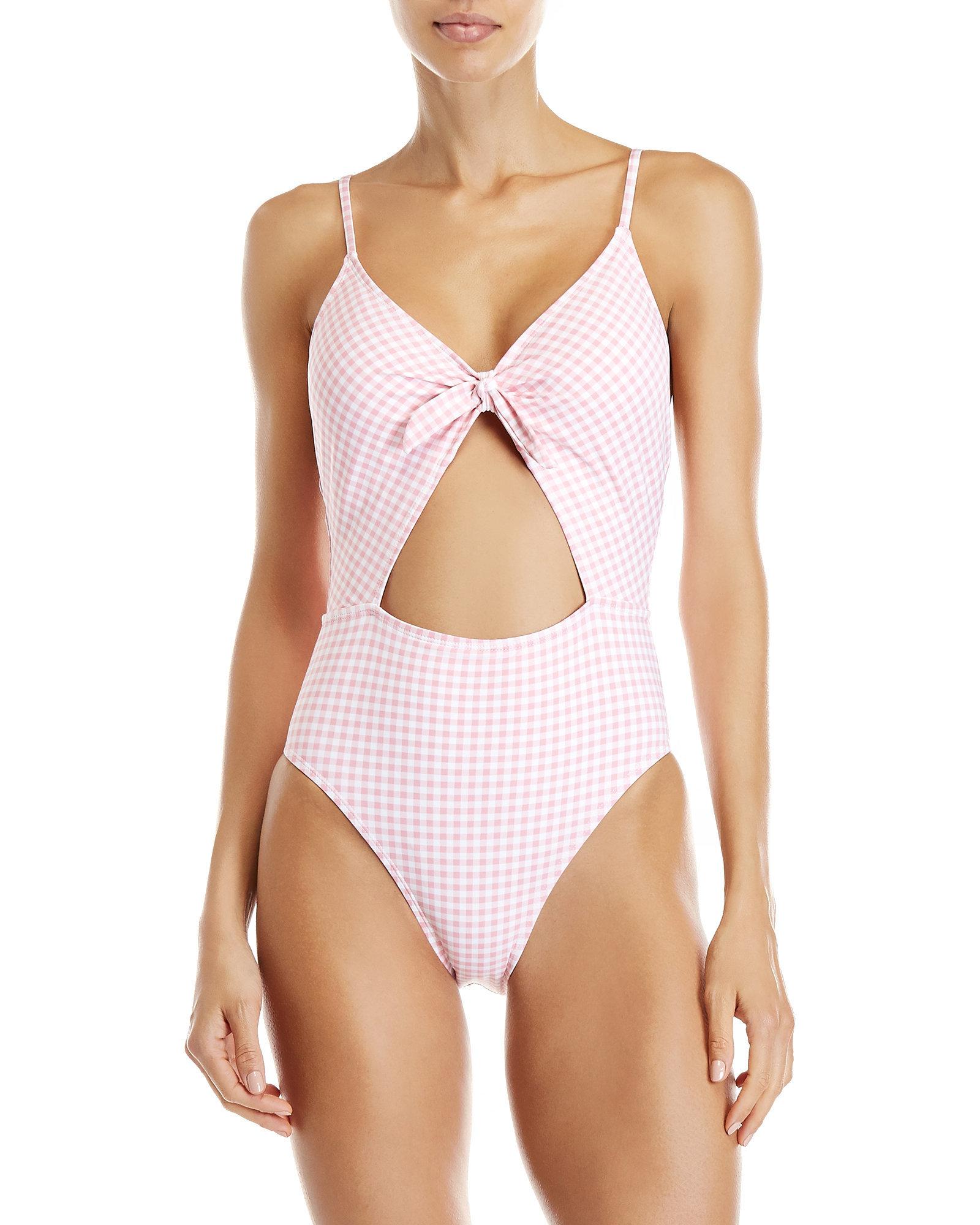 pink gingham one piece swimsuit