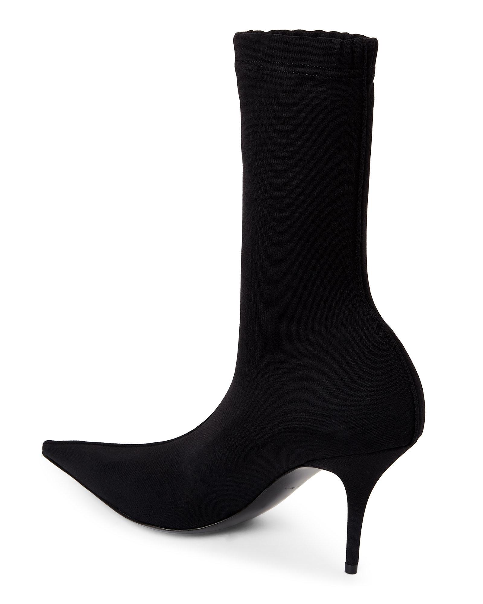 Balenciaga Leather Knife Stretch Knit Pointed Toe Booties in Black - Lyst