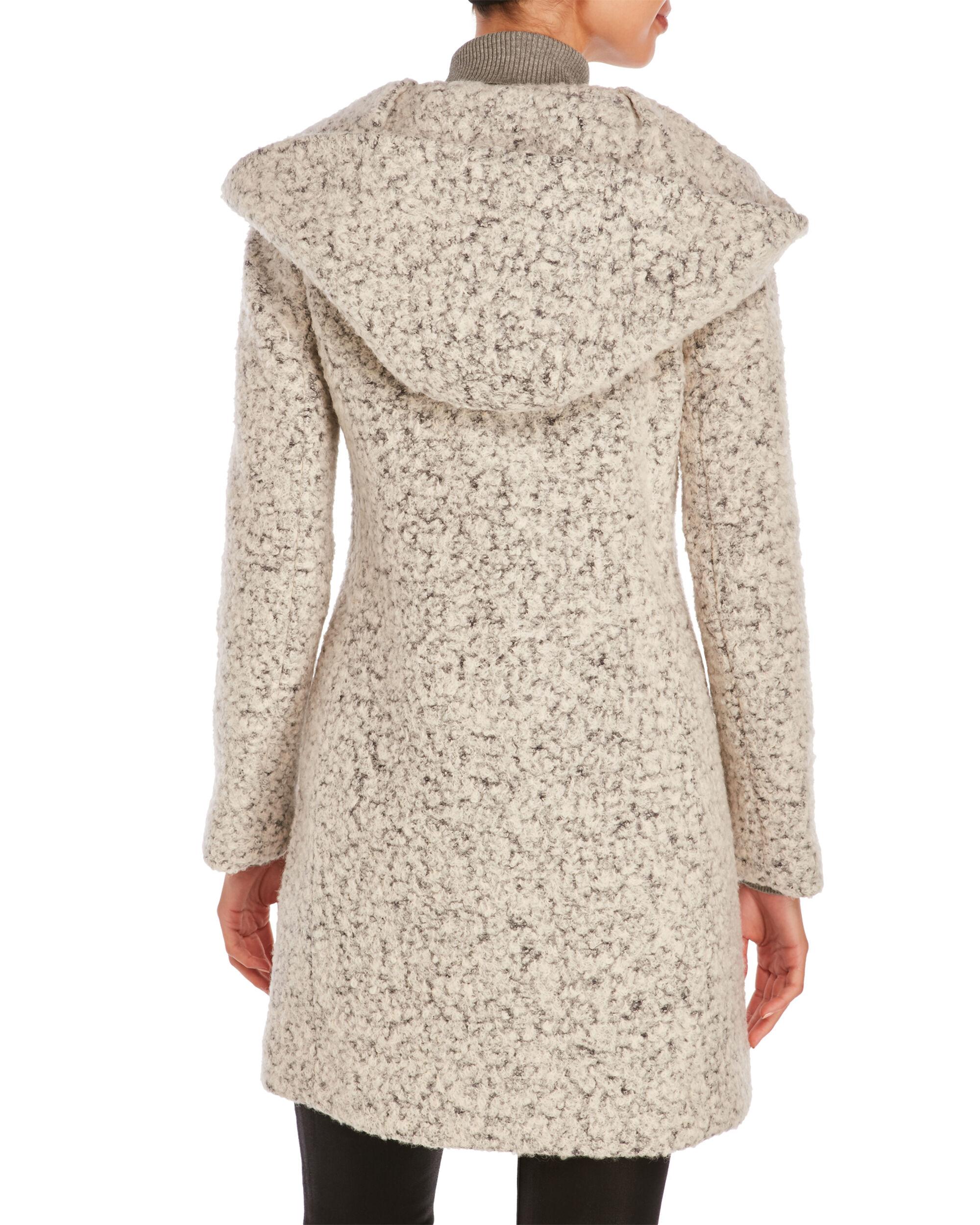 Cole Haan Wool Signature Hooded Bouclé Coat in Natural - Lyst