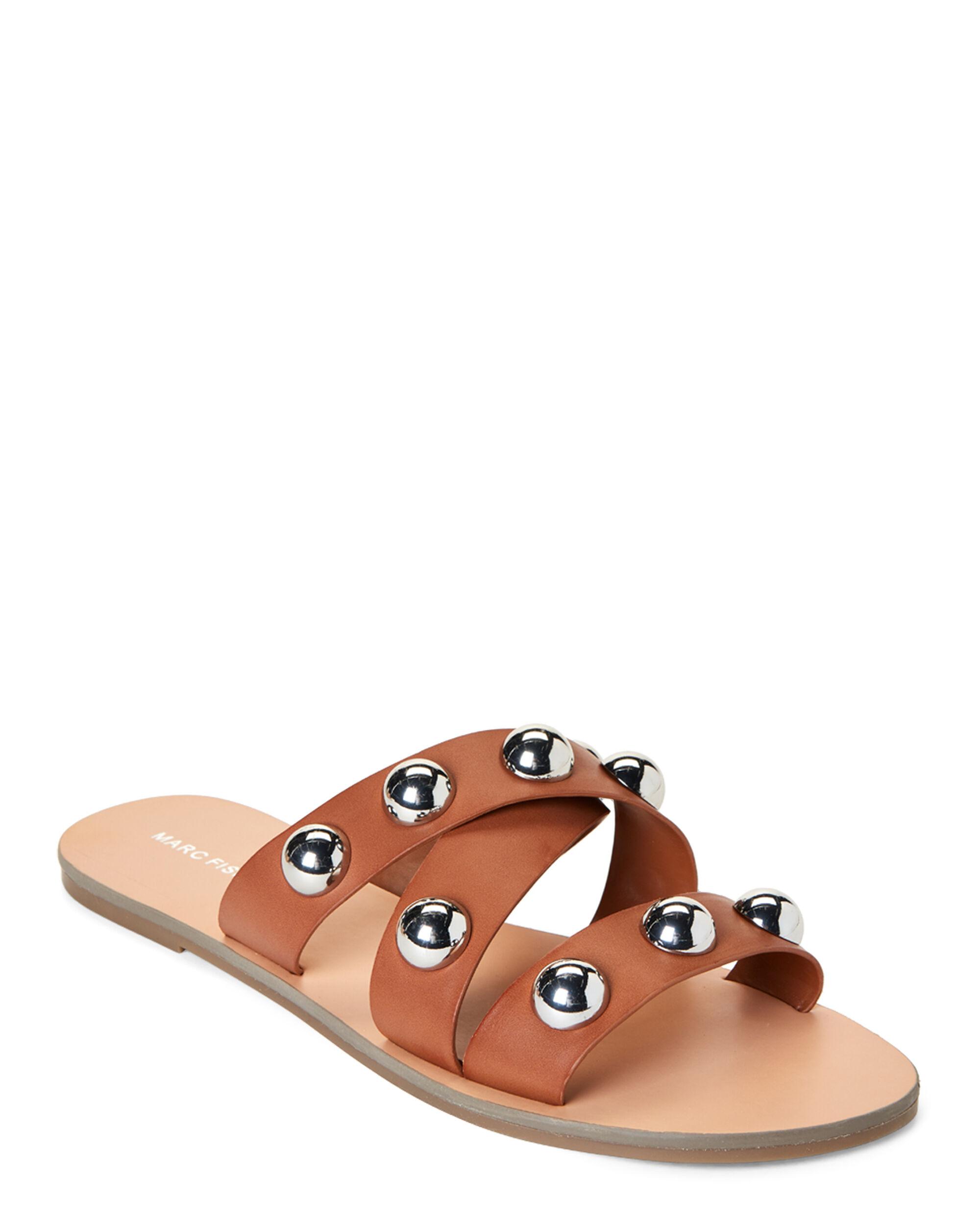 Marc Fisher Dark Saddle Bryte Studded Slide Sandals in Brown - Lyst